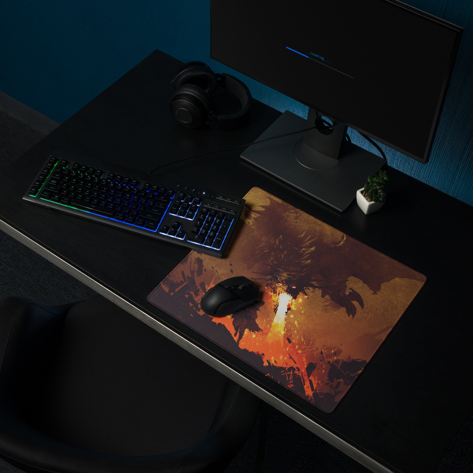 Gamer Mouse Pad Fiery Orange Black Large Size for Gaming Desk Setup Edge Stitching Non Slip
