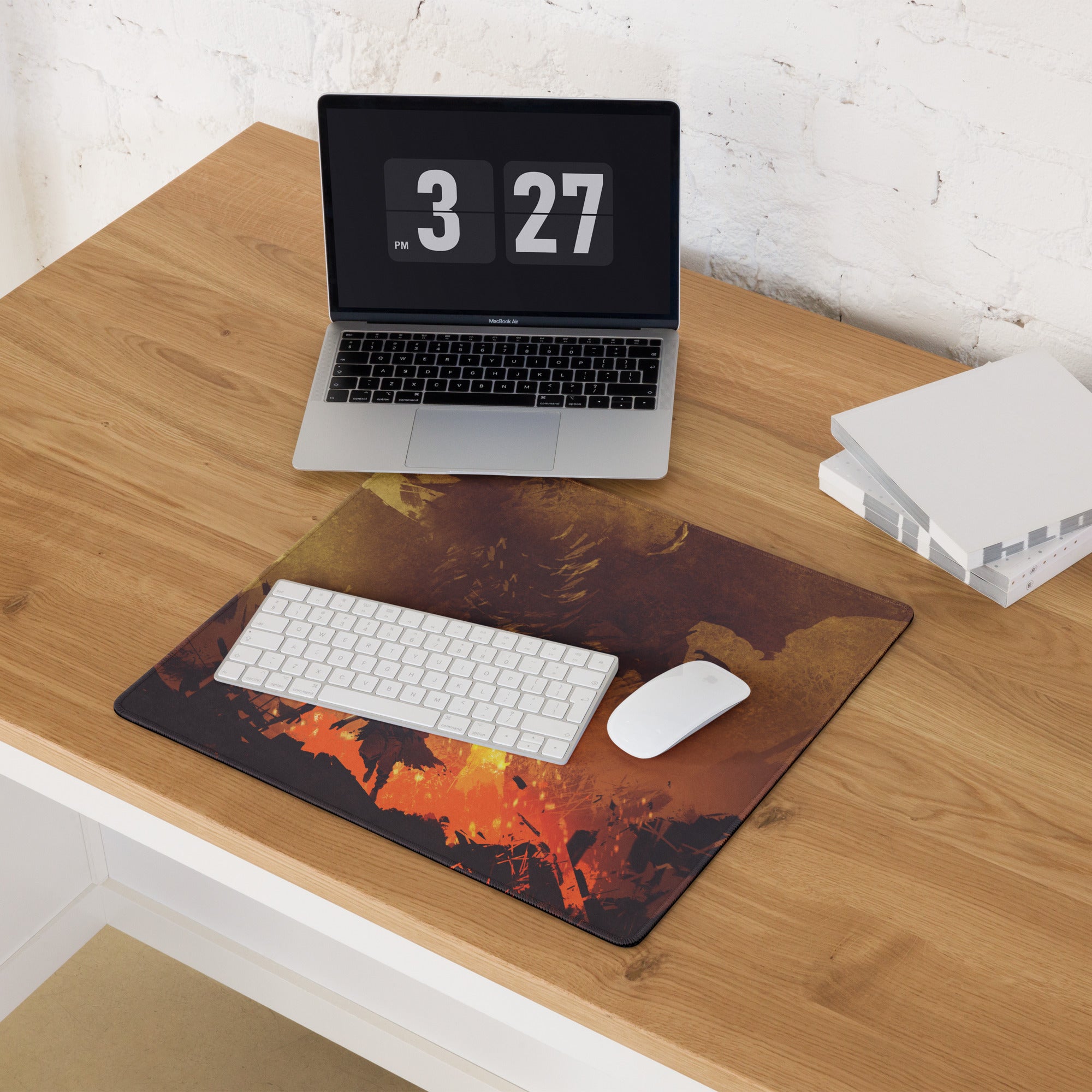 Gamer Mouse Pad Fiery Orange Black Large Size for Gaming Desk Setup Edge Stitching Non Slip