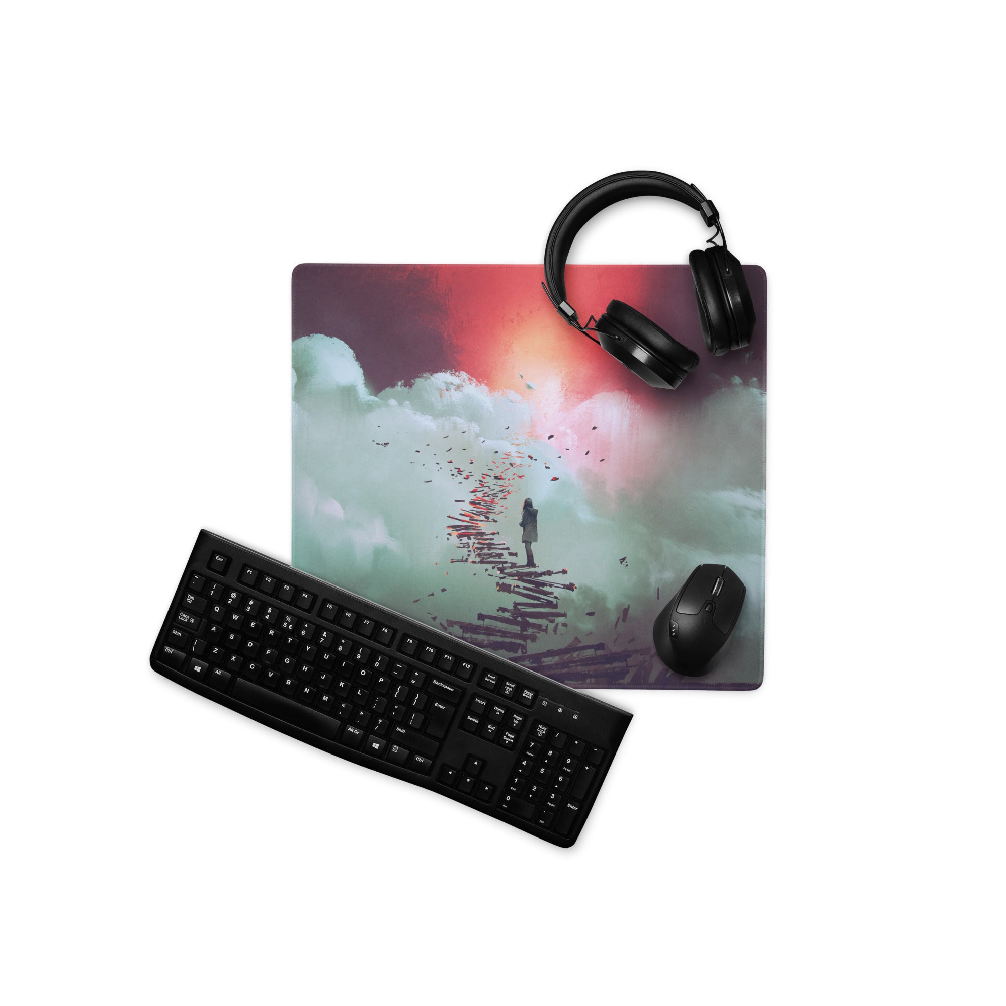 Gaming Mouse Pad Teal Pink Purple Sunset Nebula Art For Gaming Desk Setup Modern Digital Art Cosmic Mood