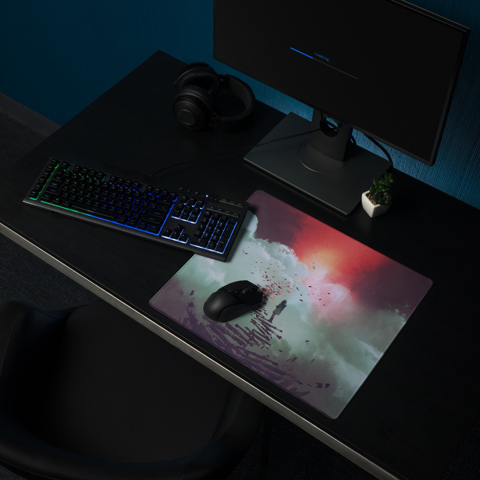 Gaming Mouse Pad Teal Pink Purple Sunset Nebula Art For Gaming Desk Setup Modern Digital Art Cosmic Mood