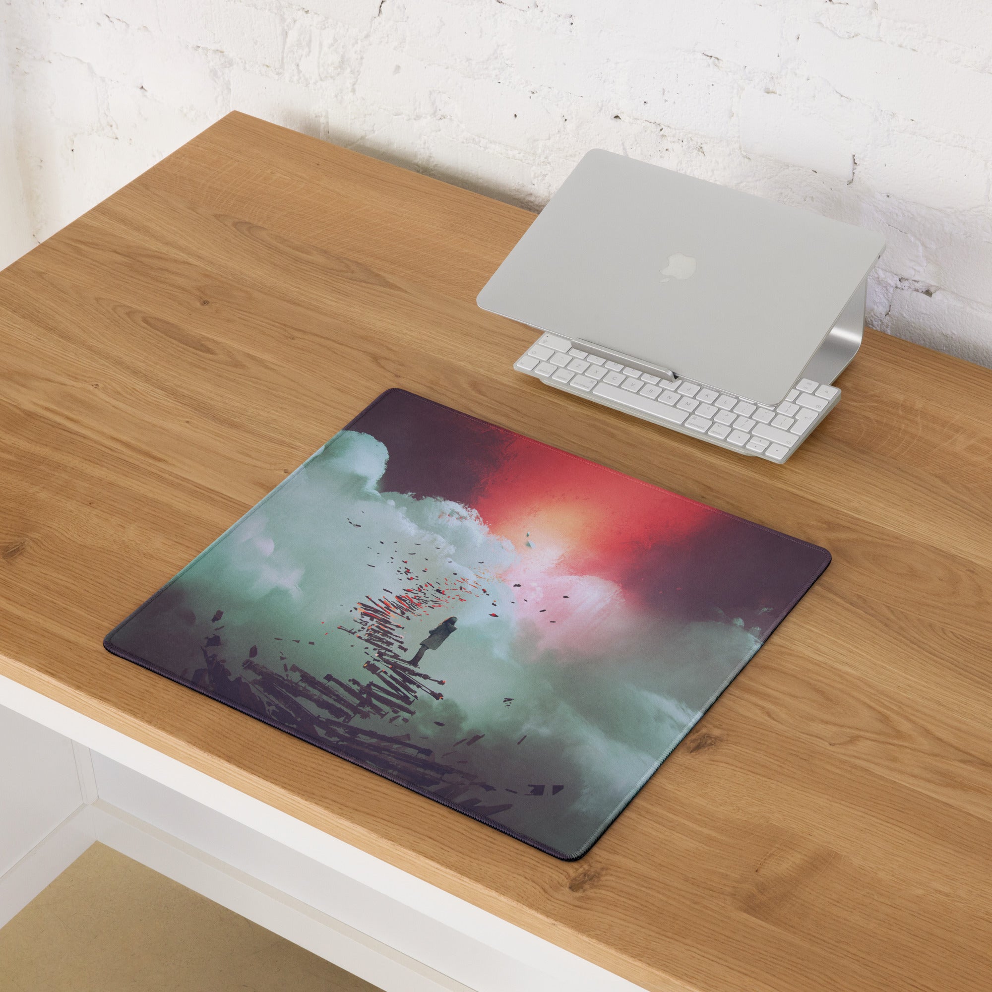 Gaming Mouse Pad Teal Pink Purple Sunset Nebula Art For Gaming Desk Setup Modern Digital Art Cosmic Mood