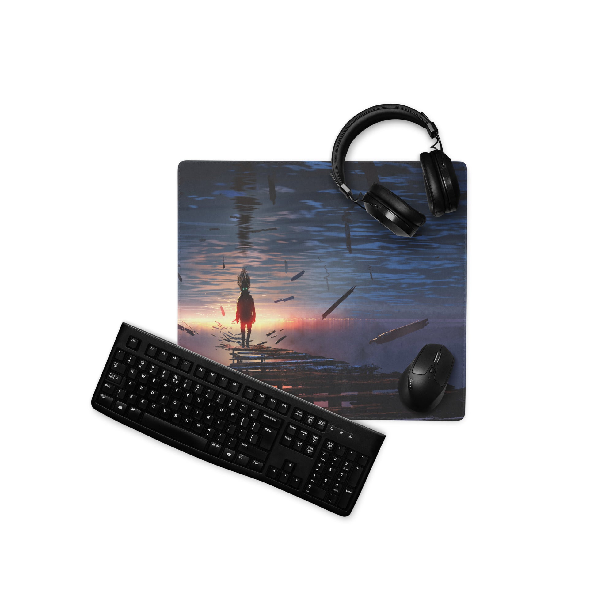 Gaming Mouse Pad Navy Blue Sunset Orange For Gaming Setup Cinematic Digital Art Desk Mat Moody Esports Decor