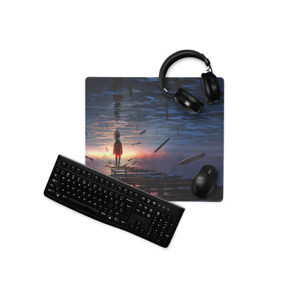 Gaming Mouse Pad Navy Blue Sunset Orange For Gaming Setup Cinematic Digital Art Desk Mat Moody Esports Decor