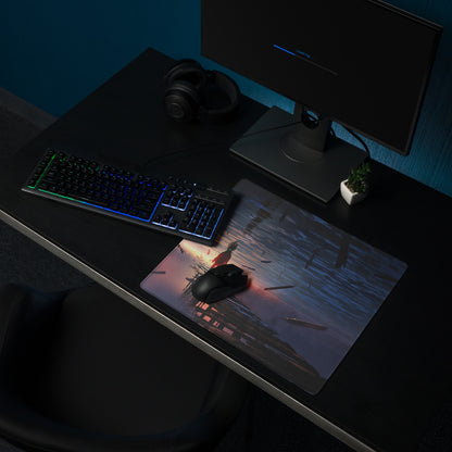 Gaming Mouse Pad Navy Blue Sunset Orange For Gaming Setup Cinematic Digital Art Desk Mat Moody Esports Decor