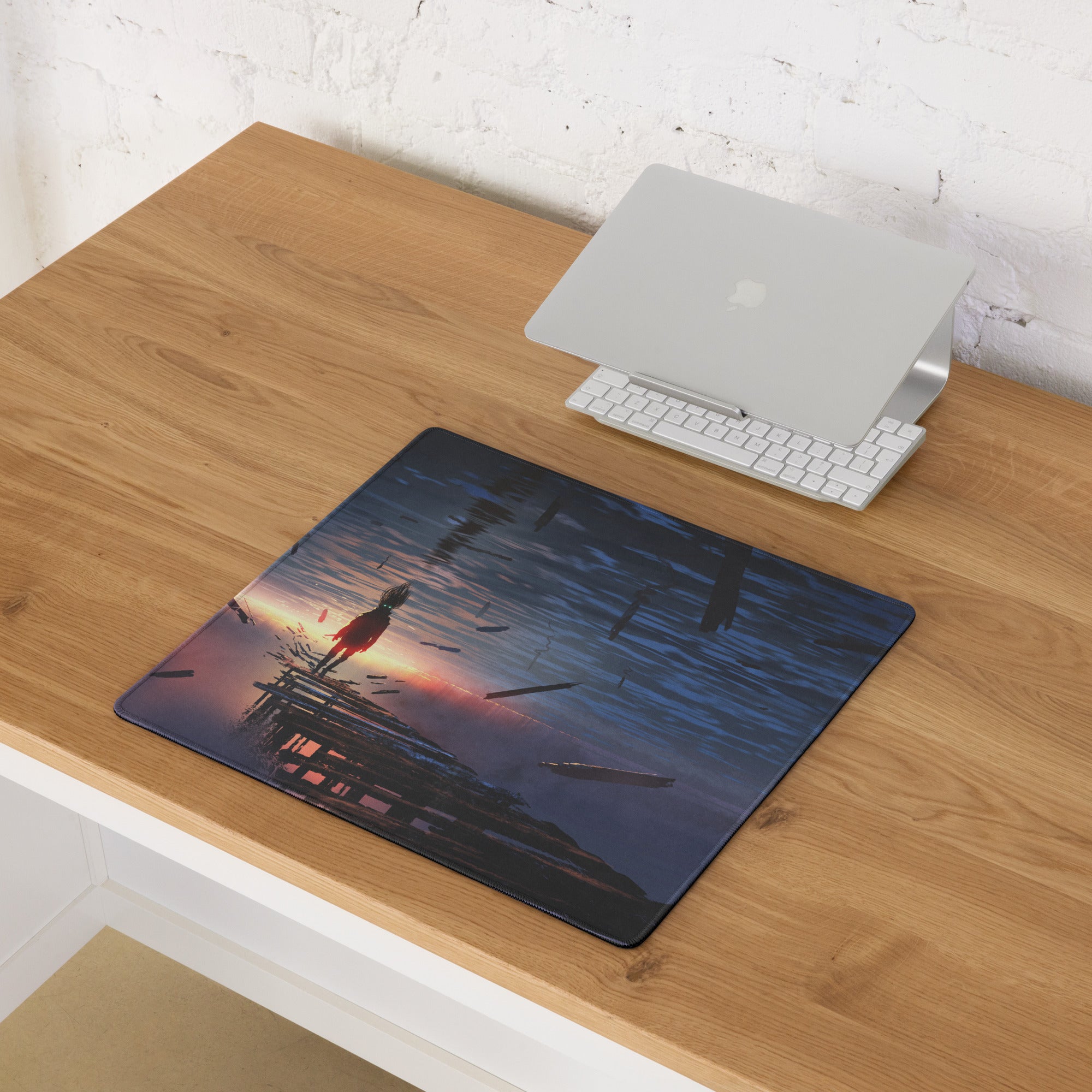 Gaming Mouse Pad Navy Blue Sunset Orange For Gaming Setup Cinematic Digital Art Desk Mat Moody Esports Decor
