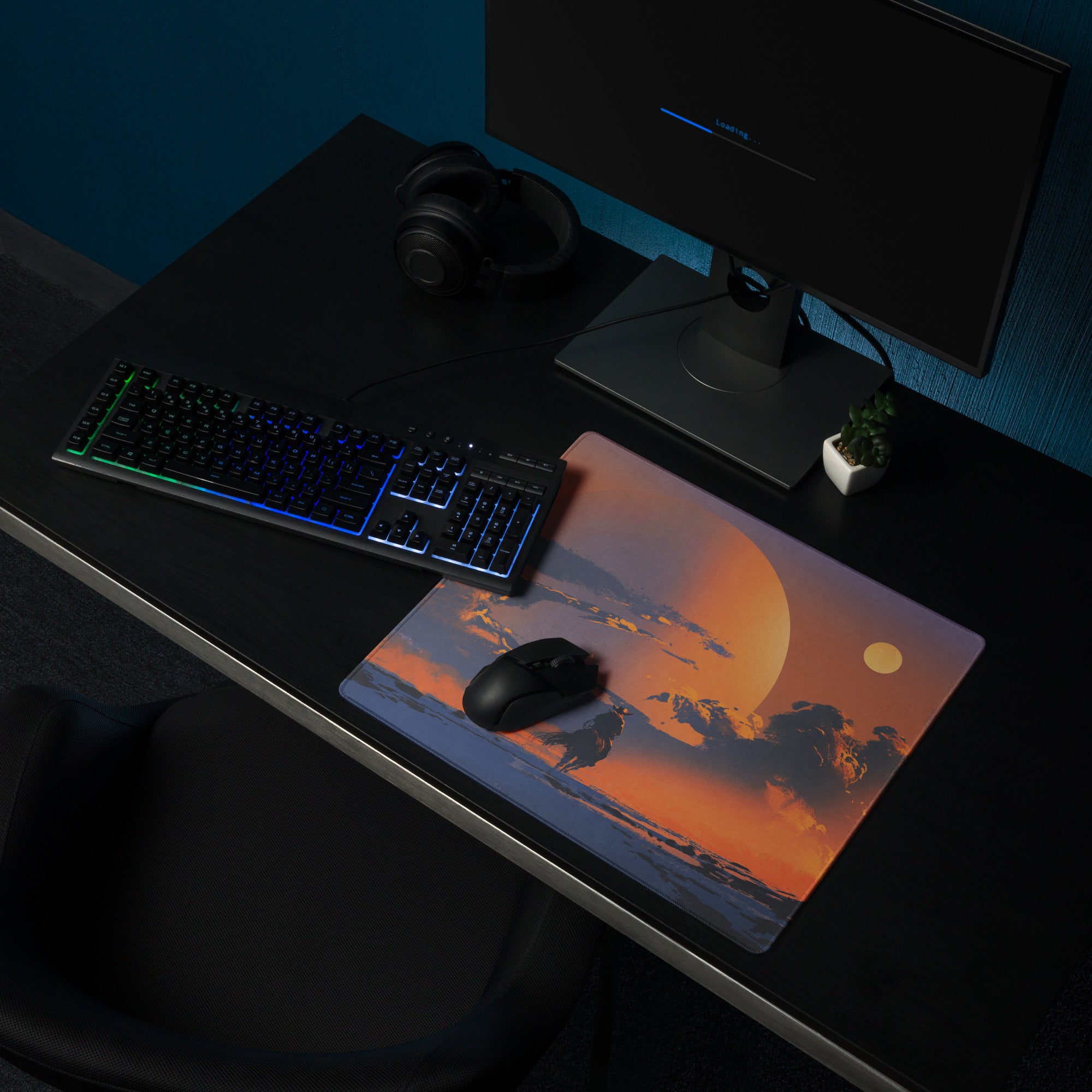 Orange Purple Blue Sunset Gamer Mouse Pad Large Non Slip Desk Mat For Gaming Setup Atmospheric Digital Art