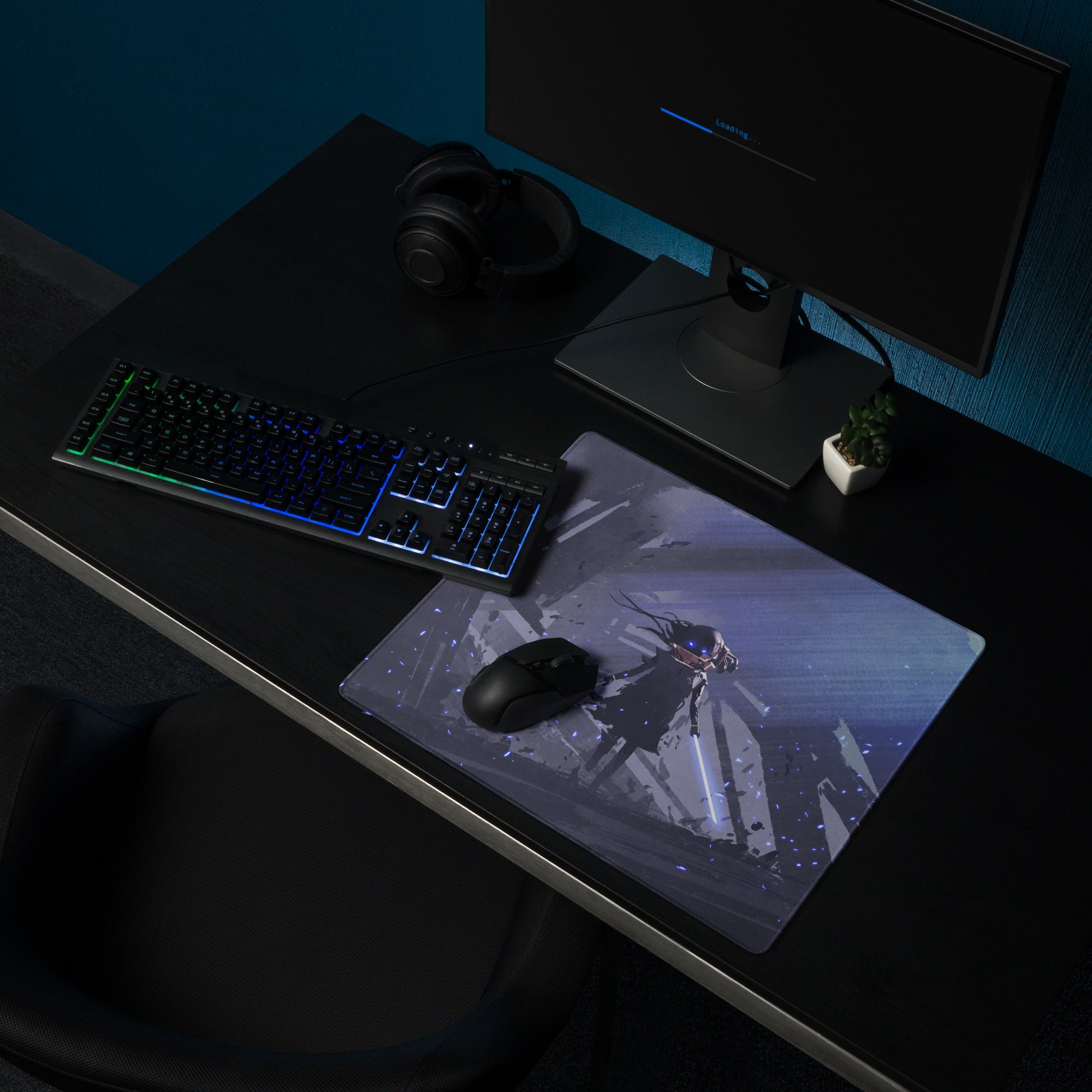 Blue Neon Cyberpunk Gaming Mouse Pad For Desktop Setup Large Non Slip Desk Mat With Futuristic Art