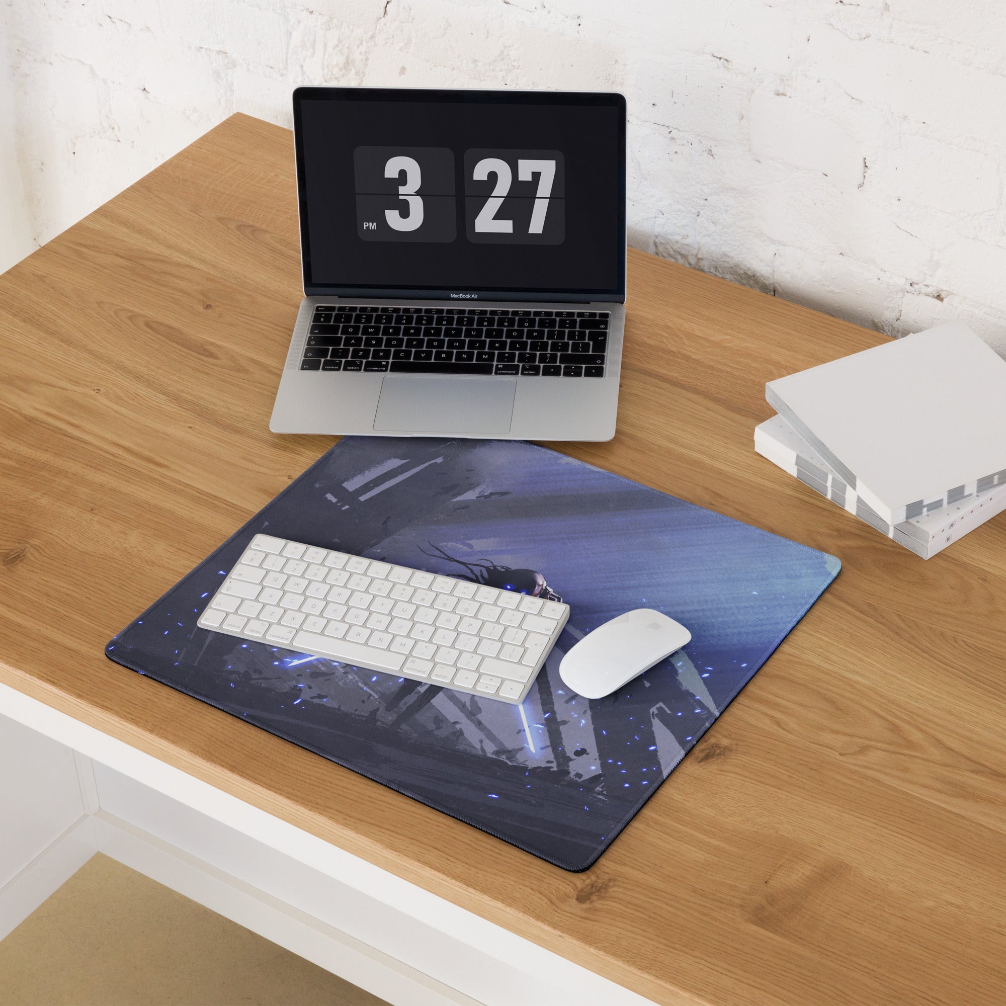 Blue Neon Cyberpunk Gaming Mouse Pad For Desktop Setup Large Non Slip Desk Mat With Futuristic Art