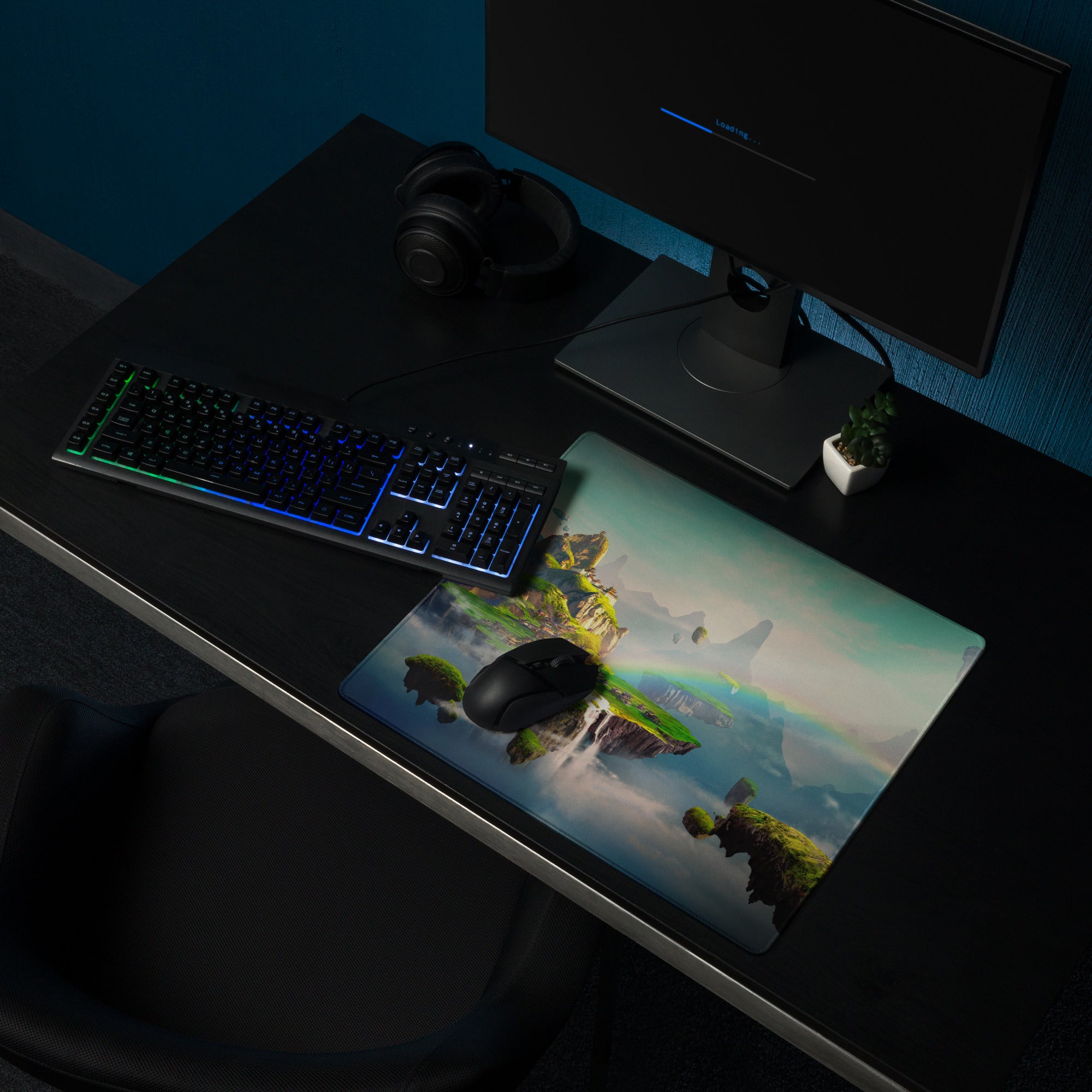 Gaming Mouse Pad Blue Teal Fantasy Landscape For Gaming Desk Style Immersive Mood Digital Artwork