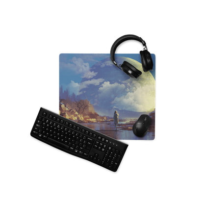 Gaming Mouse Pad Blue Moonlit Landscape For Desk Setup Surreal Painterly Dreamy Style Artwork