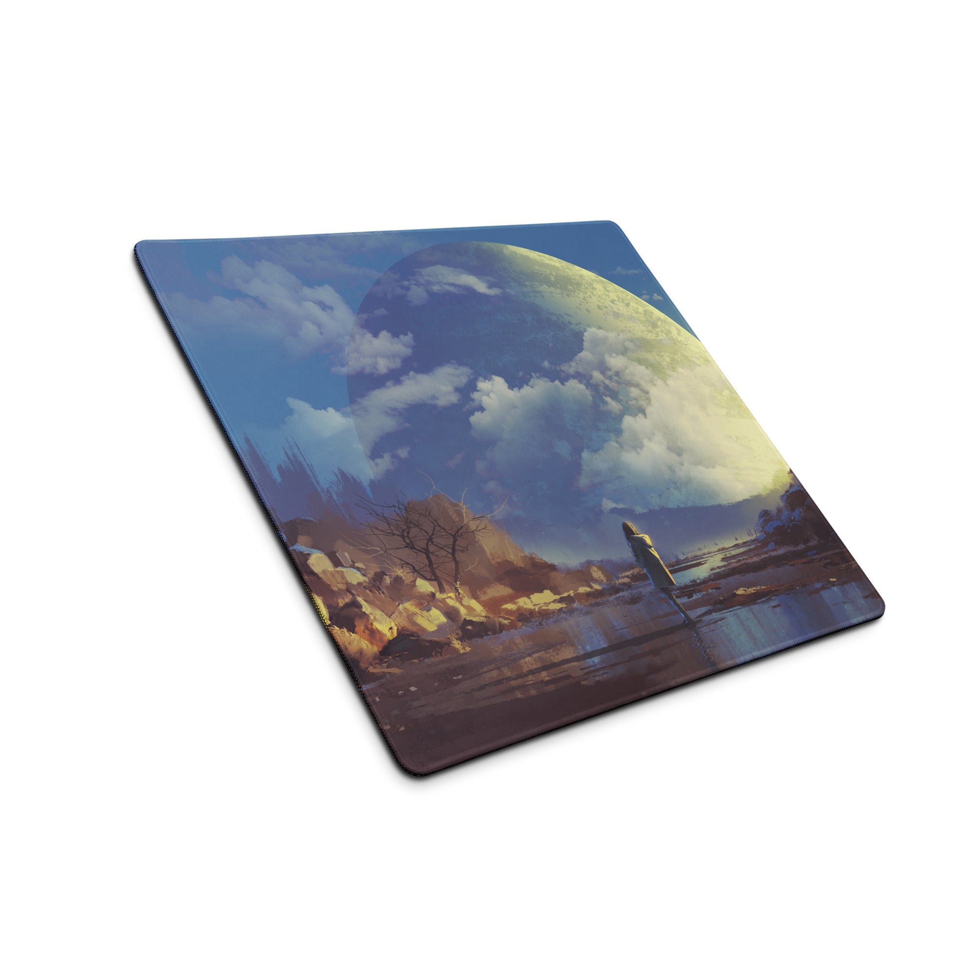 Gaming Mouse Pad Blue Moonlit Landscape For Desk Setup Surreal Painterly Dreamy Style Artwork