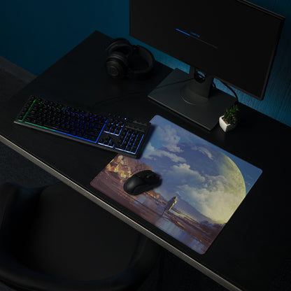 Gaming Mouse Pad Blue Moonlit Landscape For Desk Setup Surreal Painterly Dreamy Style Artwork