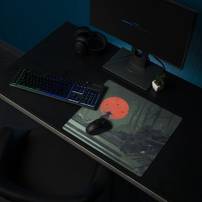 Samurai Warrior Moonlit Forest Gaming Mouse Pad Green Black Red Non Slip Edge Stitch