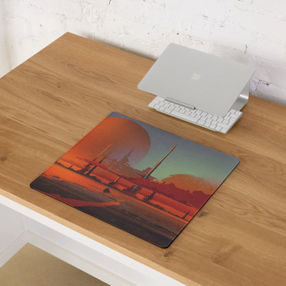 Gaming Mouse Pad Orange Teal Sunset Cityscape For Gaming Desk Setup Retro Futuristic Cyberpunk Style