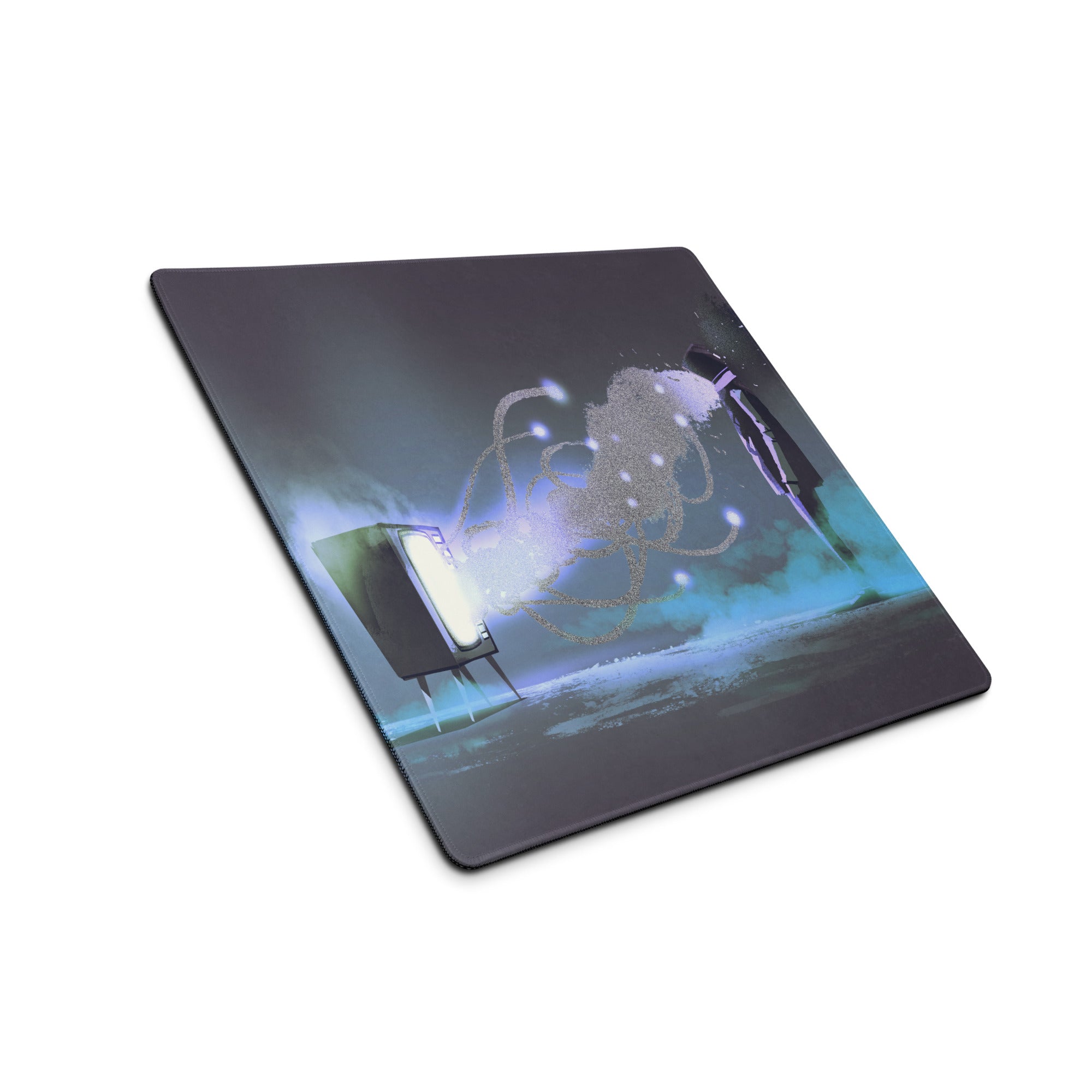 Gaming Mouse Pad Dark Navy Blue Purple Teal Neon for Desk Setup Cyberpunk Style Large Non Slip Edge Stitched