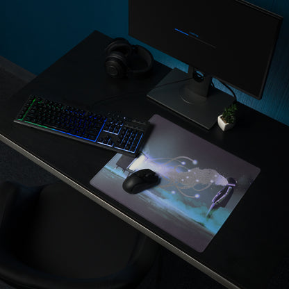 Gaming Mouse Pad Dark Navy Blue Purple Teal Neon for Desk Setup Cyberpunk Style Large Non Slip Edge Stitched