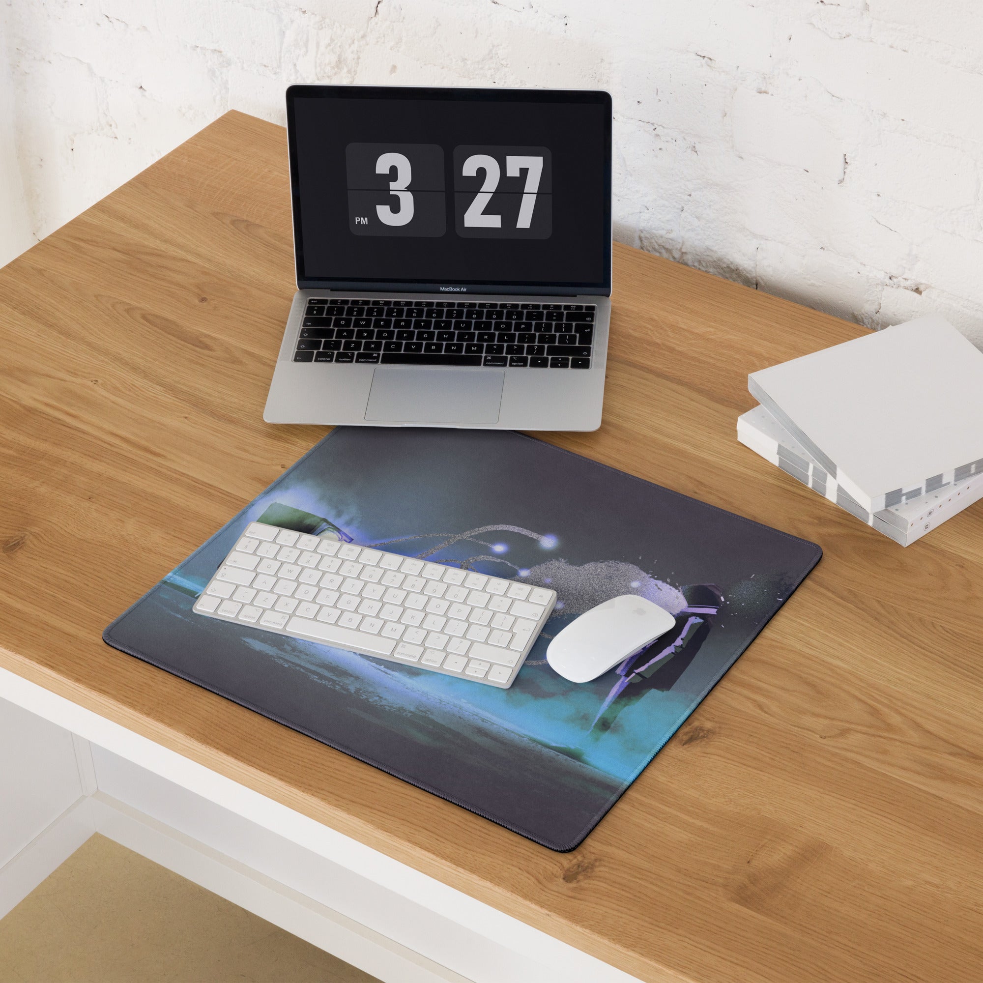 Gaming Mouse Pad Dark Navy Blue Purple Teal Neon for Desk Setup Cyberpunk Style Large Non Slip Edge Stitched