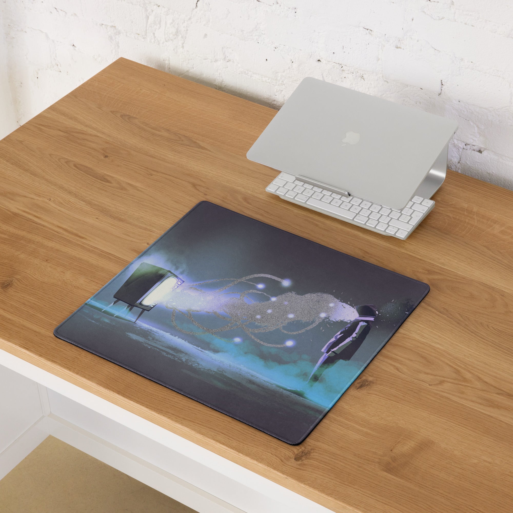 Gaming Mouse Pad Dark Navy Blue Purple Teal Neon for Desk Setup Cyberpunk Style Large Non Slip Edge Stitched
