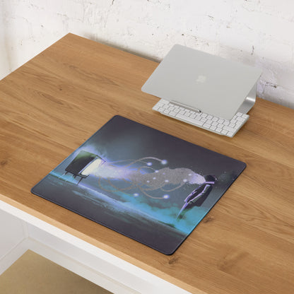 Gaming Mouse Pad Dark Navy Blue Purple Teal Neon for Desk Setup Cyberpunk Style Large Non Slip Edge Stitched