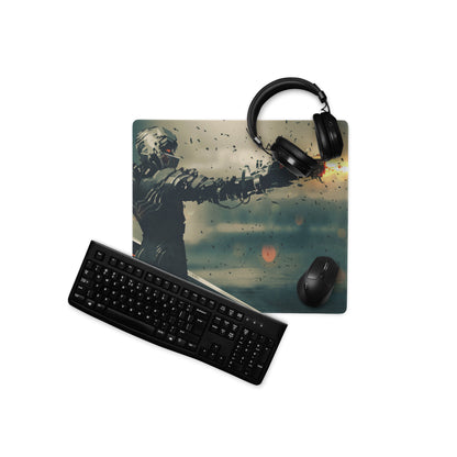 Dark Blue Black Orange Mech Battle Gaming Mouse Pad For Desk Setup Sci Fi Digital Art