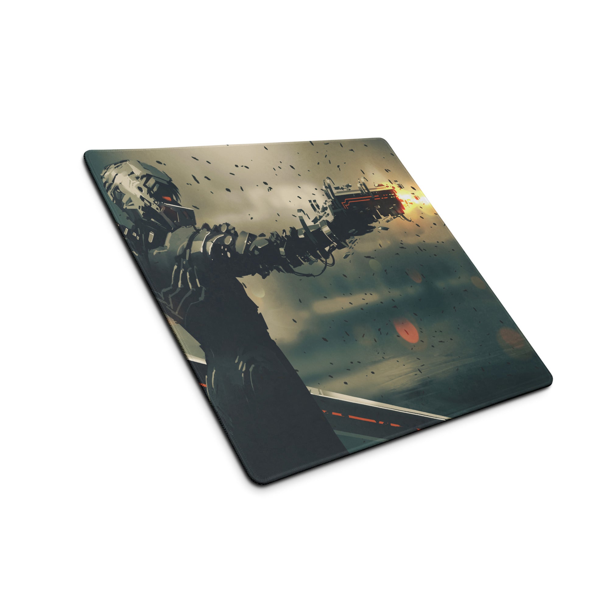 Dark Blue Black Orange Mech Battle Gaming Mouse Pad For Desk Setup Sci Fi Digital Art