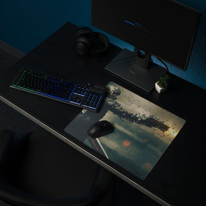 Dark Blue Black Orange Mech Battle Gaming Mouse Pad For Desk Setup Sci Fi Digital Art