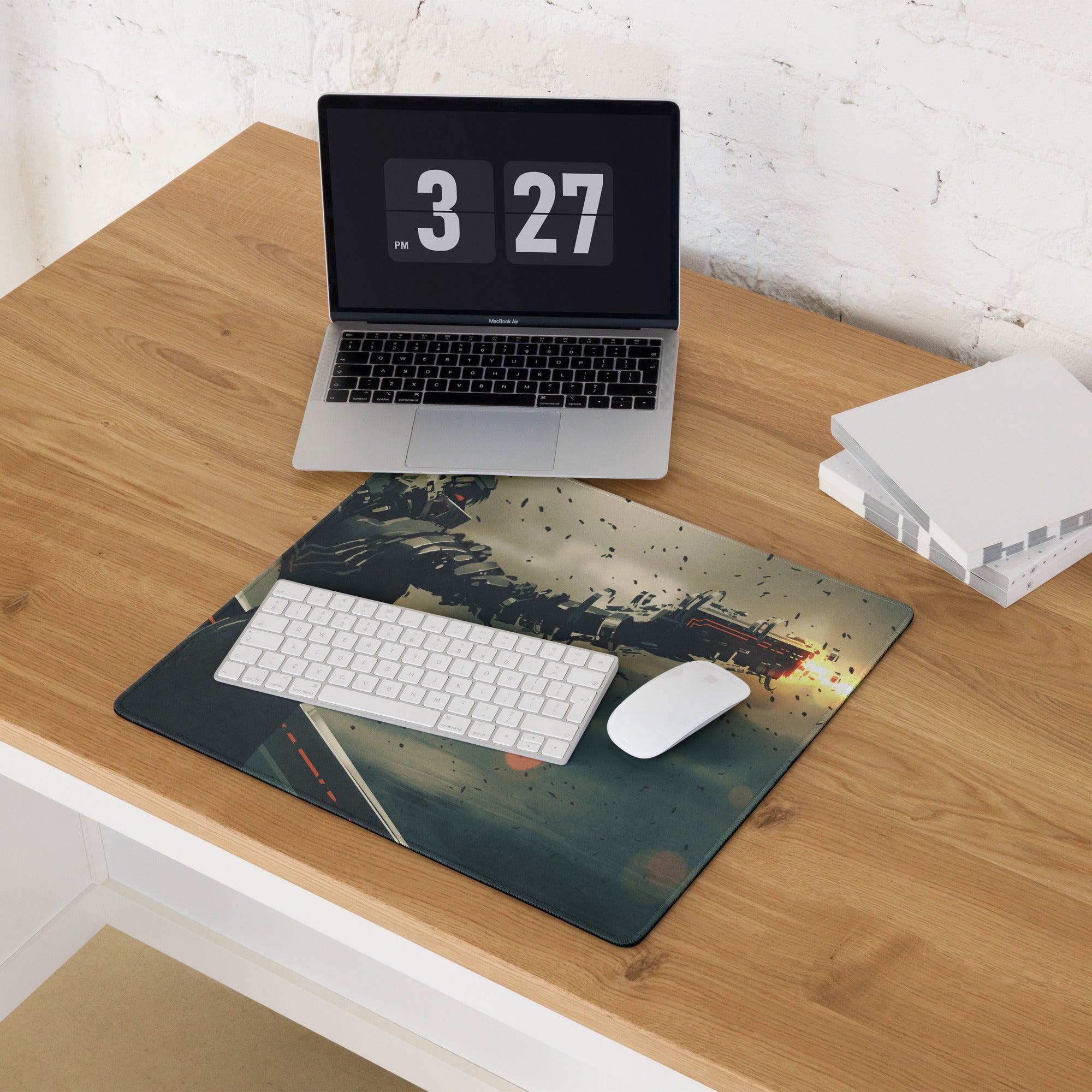 Dark Blue Black Orange Mech Battle Gaming Mouse Pad For Desk Setup Sci Fi Digital Art