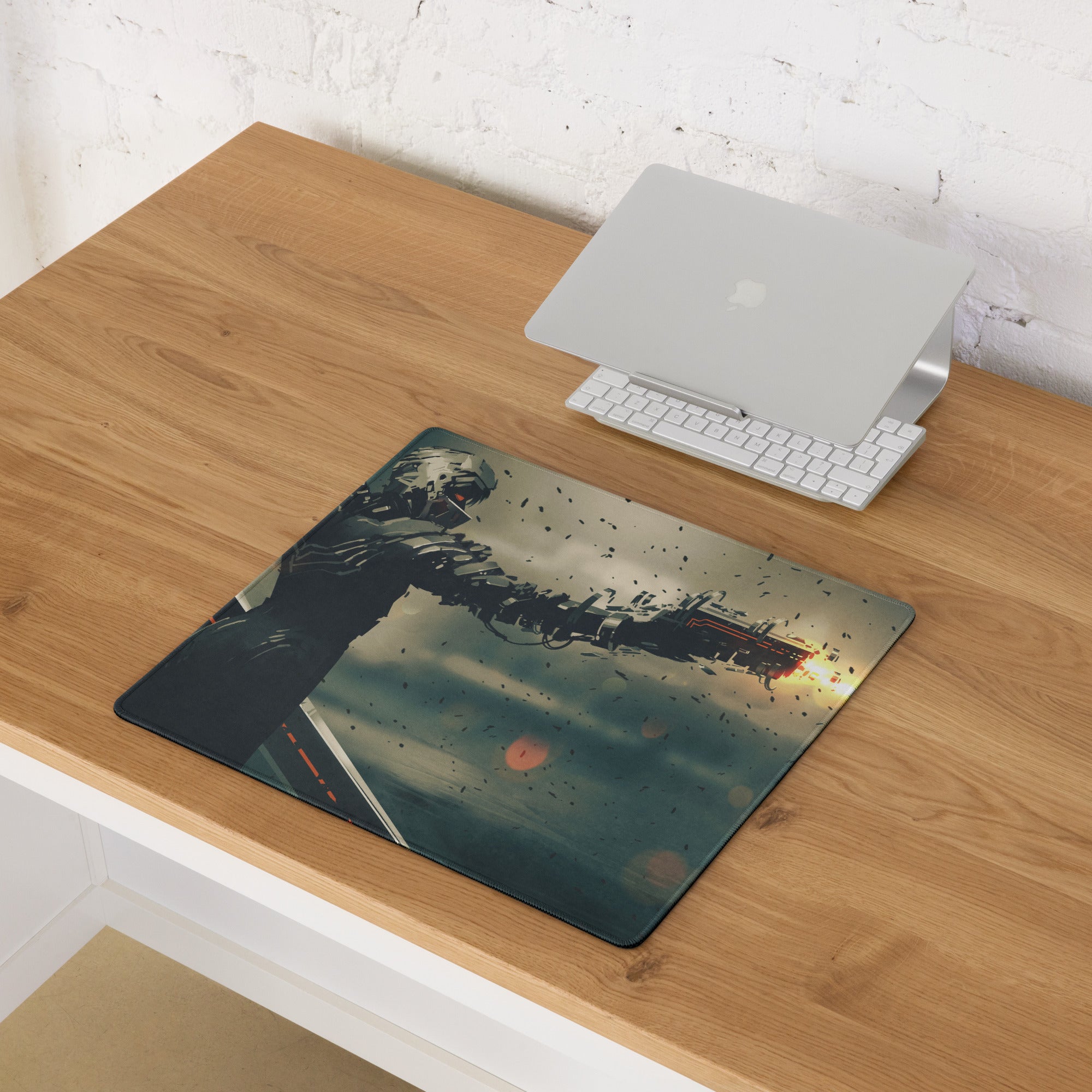 Dark Blue Black Orange Mech Battle Gaming Mouse Pad For Desk Setup Sci Fi Digital Art