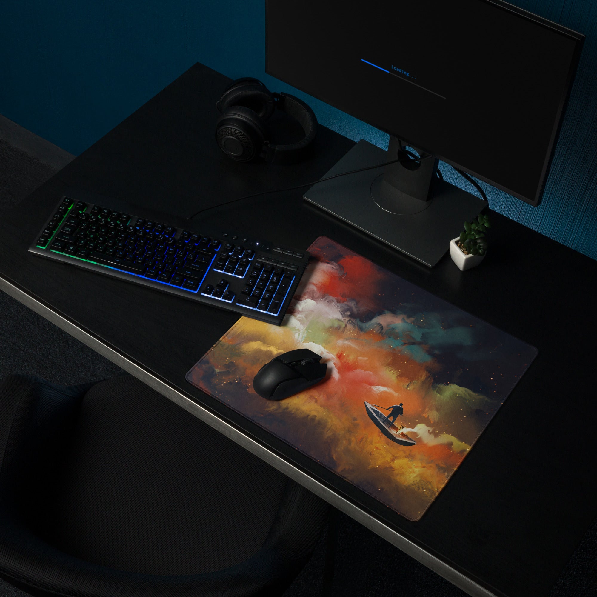 Gamer Mouse Pad Orange Blue Teal For Gaming Desk Abstract Art Epic Cinematic Mood Digital Painting