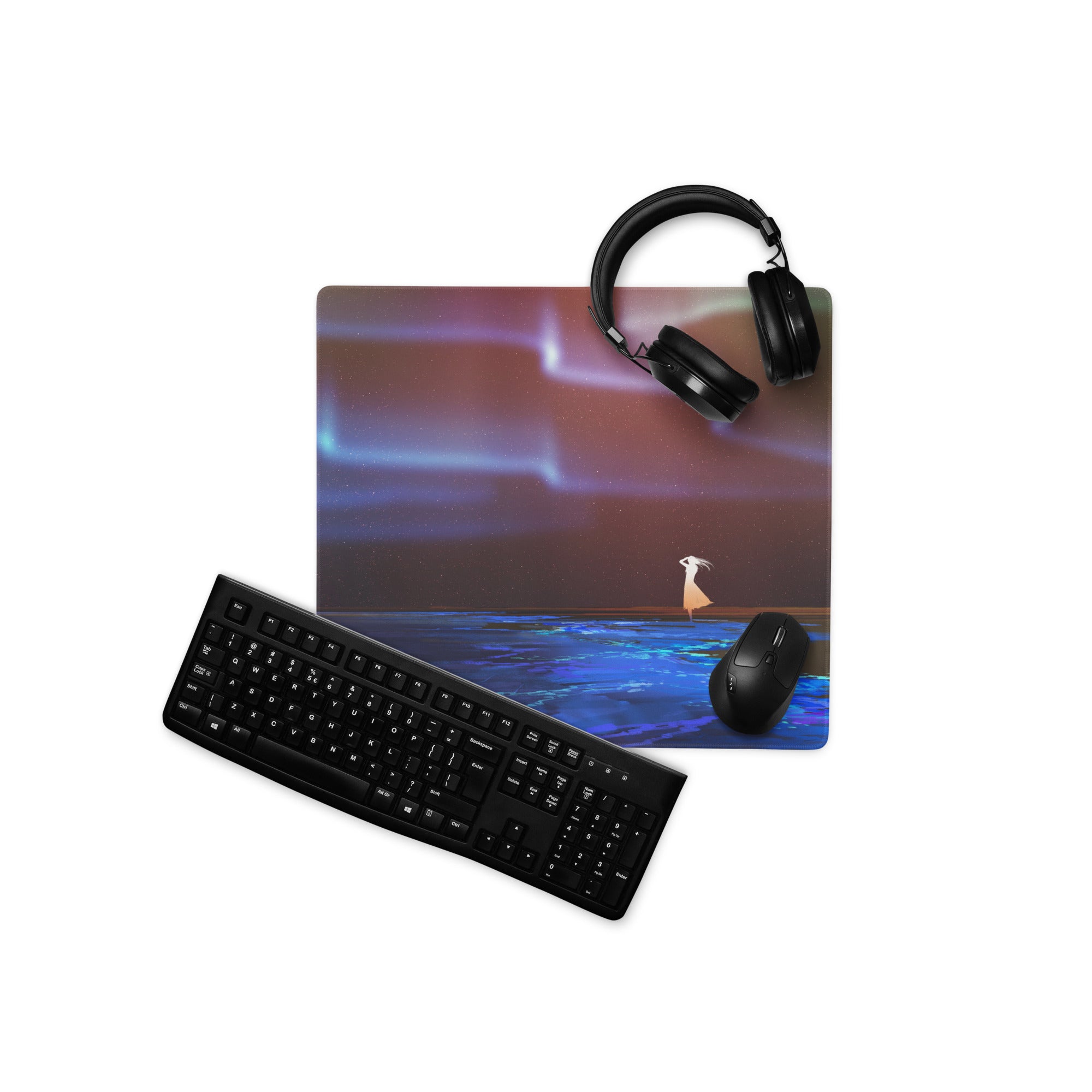 Space Themed Gaming Mouse Pad Large Desk Mat In Deep Blue Purple Hues Non Slip Edge Stitching Immersive Celestial Style