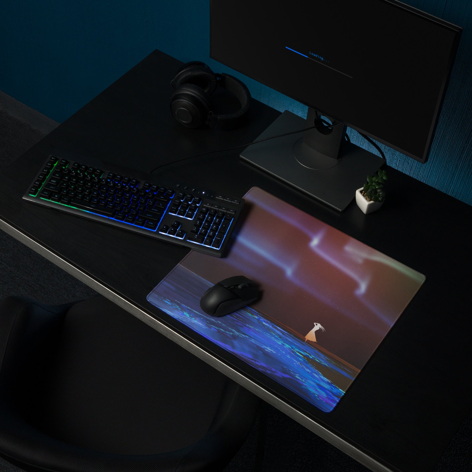 Space Themed Gaming Mouse Pad Large Desk Mat In Deep Blue Purple Hues Non Slip Edge Stitching Immersive Celestial Style