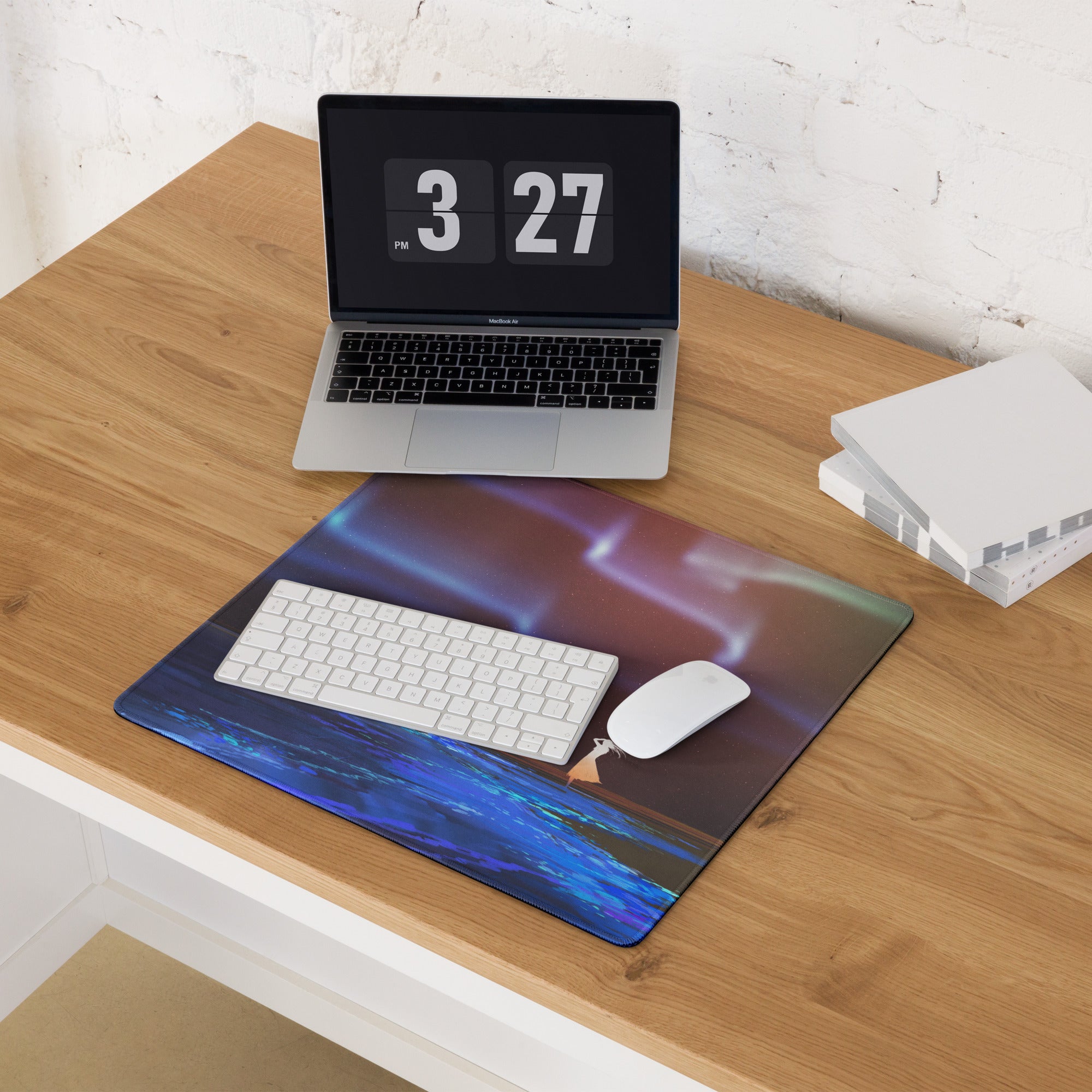 Space Themed Gaming Mouse Pad Large Desk Mat In Deep Blue Purple Hues Non Slip Edge Stitching Immersive Celestial Style