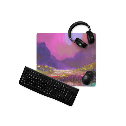 Abstract Landscape Purple Pink Gaming Desk Mouse Pad Painterly Art Vibrant Mood Modern Decor Watercolor Style