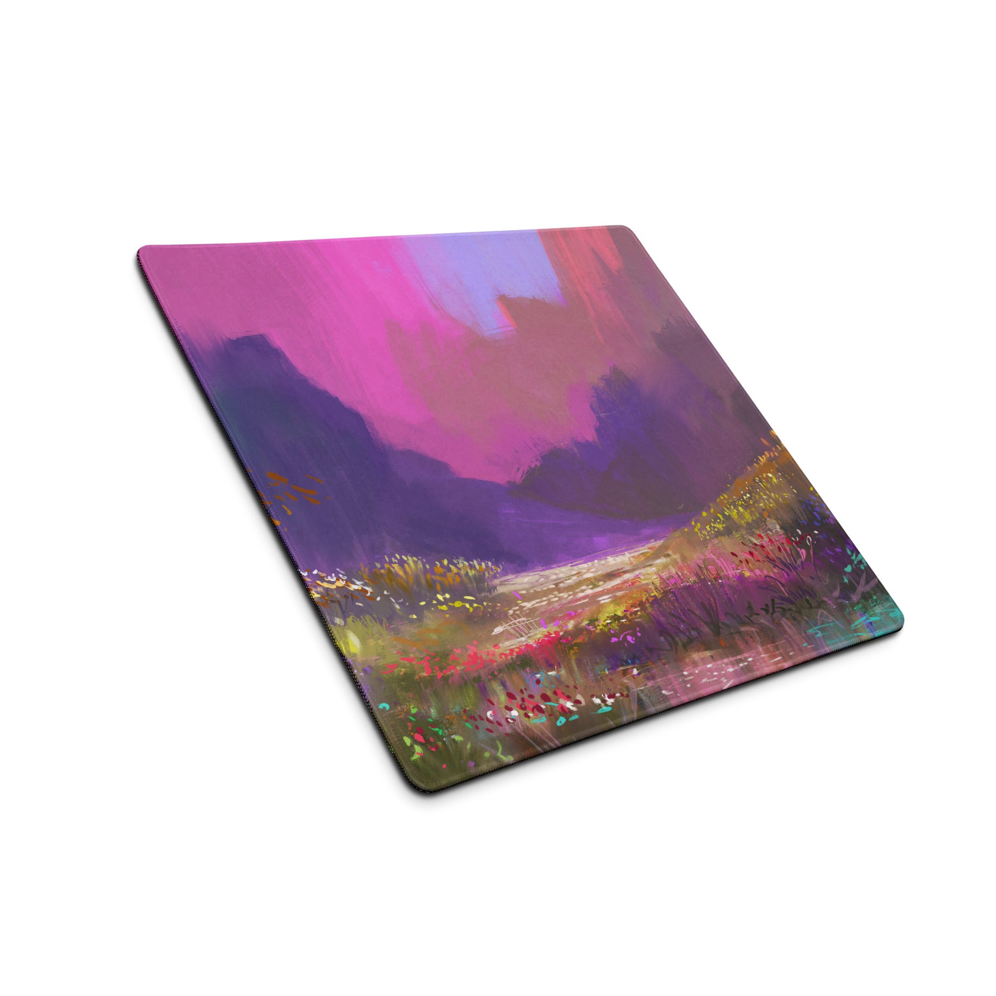 Abstract Landscape Purple Pink Gaming Desk Mouse Pad Painterly Art Vibrant Mood Modern Decor Watercolor Style