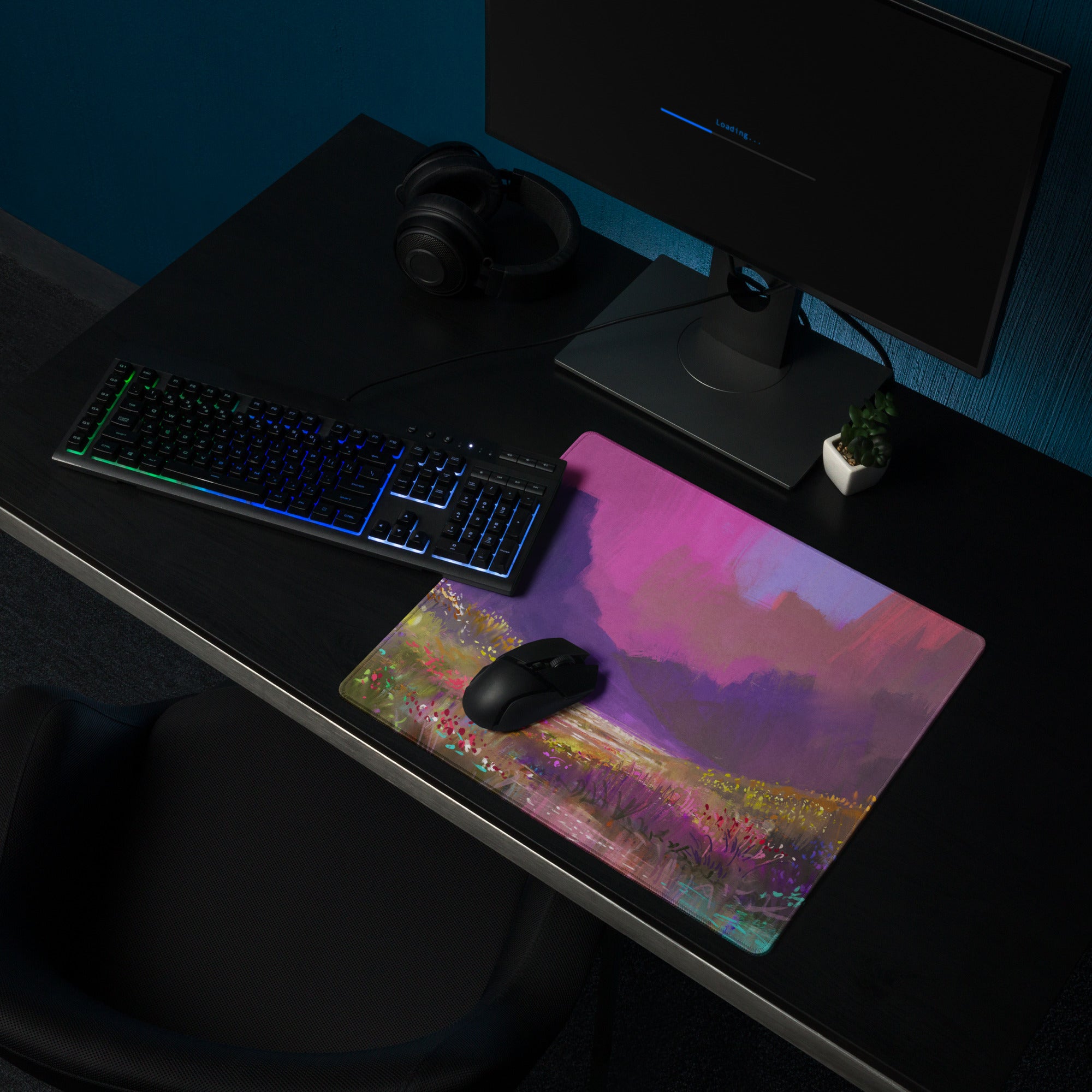 Abstract Landscape Purple Pink Gaming Desk Mouse Pad Painterly Art Vibrant Mood Modern Decor Watercolor Style