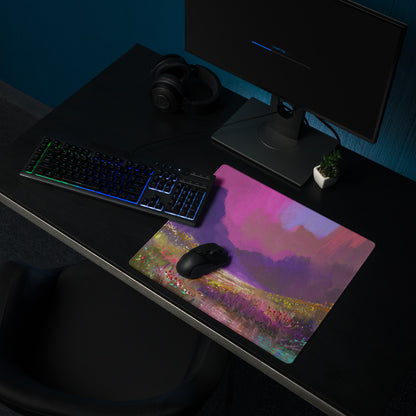 Abstract Landscape Purple Pink Gaming Desk Mouse Pad Painterly Art Vibrant Mood Modern Decor Watercolor Style