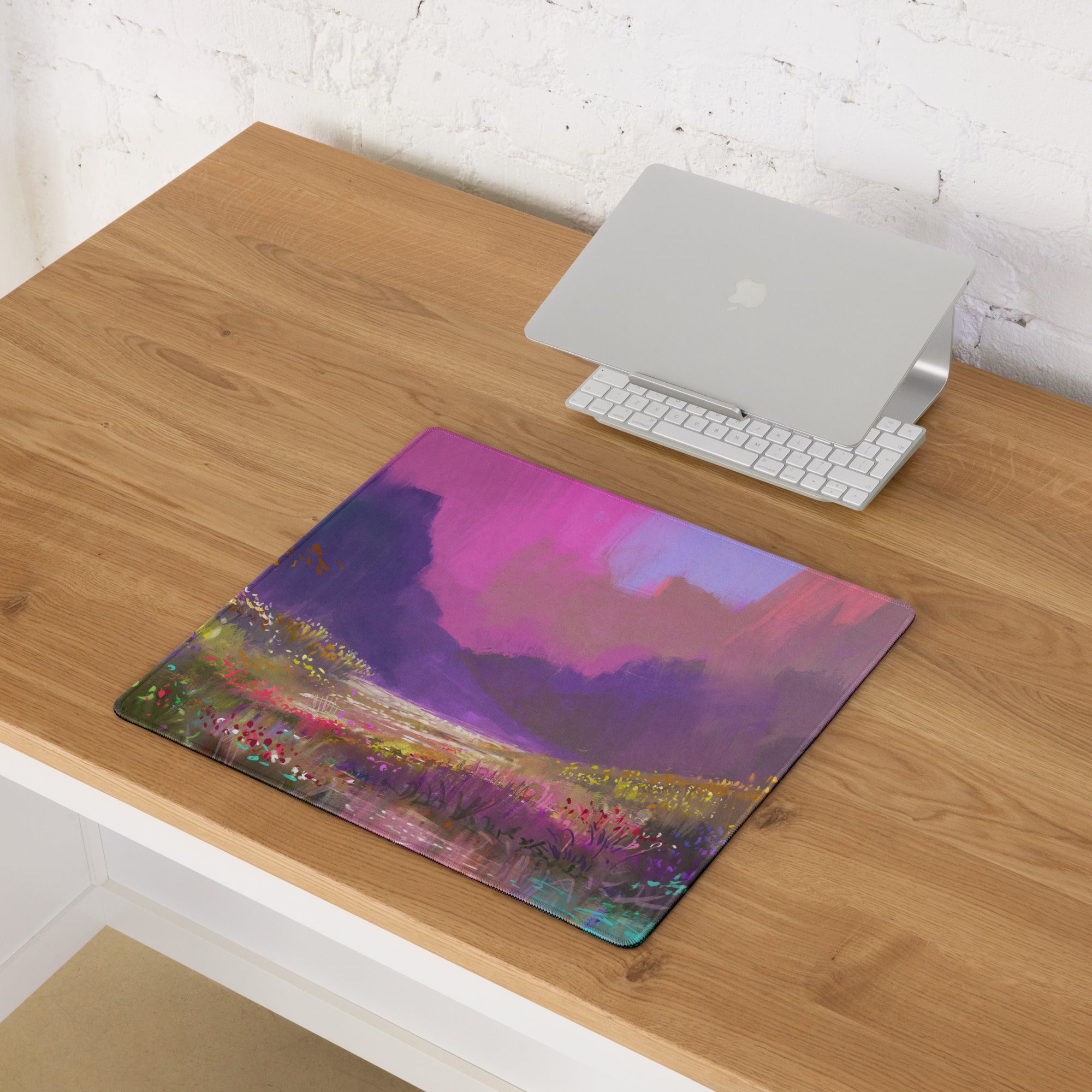 Abstract Landscape Purple Pink Gaming Desk Mouse Pad Painterly Art Vibrant Mood Modern Decor Watercolor Style