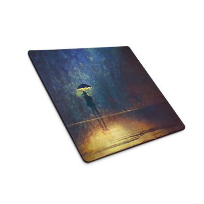 Gaming Mouse Pad Navy Blue And Amber Gradient With Umbrella Silhouette For Gaming Desk Moody Cinematic Art Style