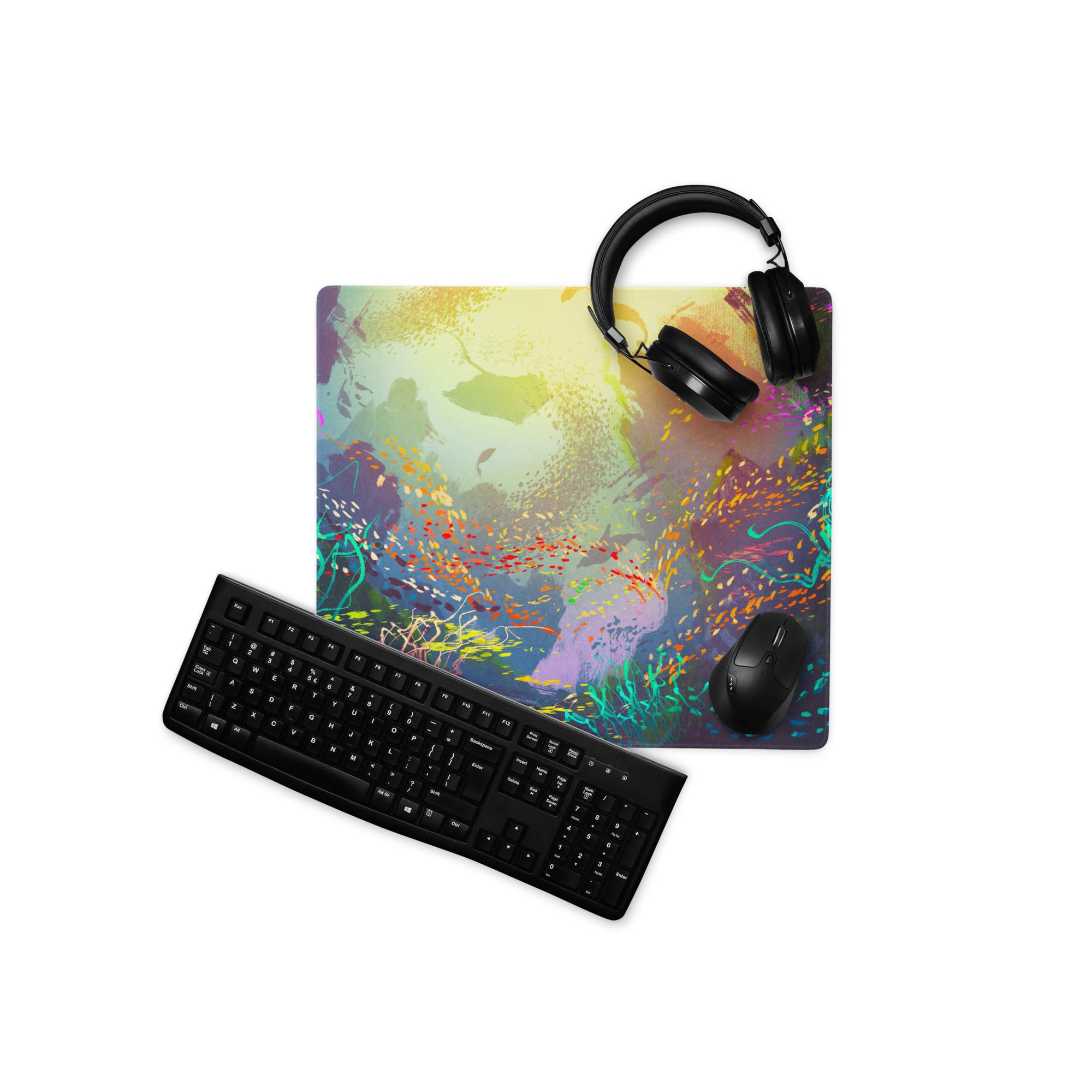 Gaming Mouse Pad Multicolor Desk Setup Esports Style Abstract Art Digital Paint Splatter