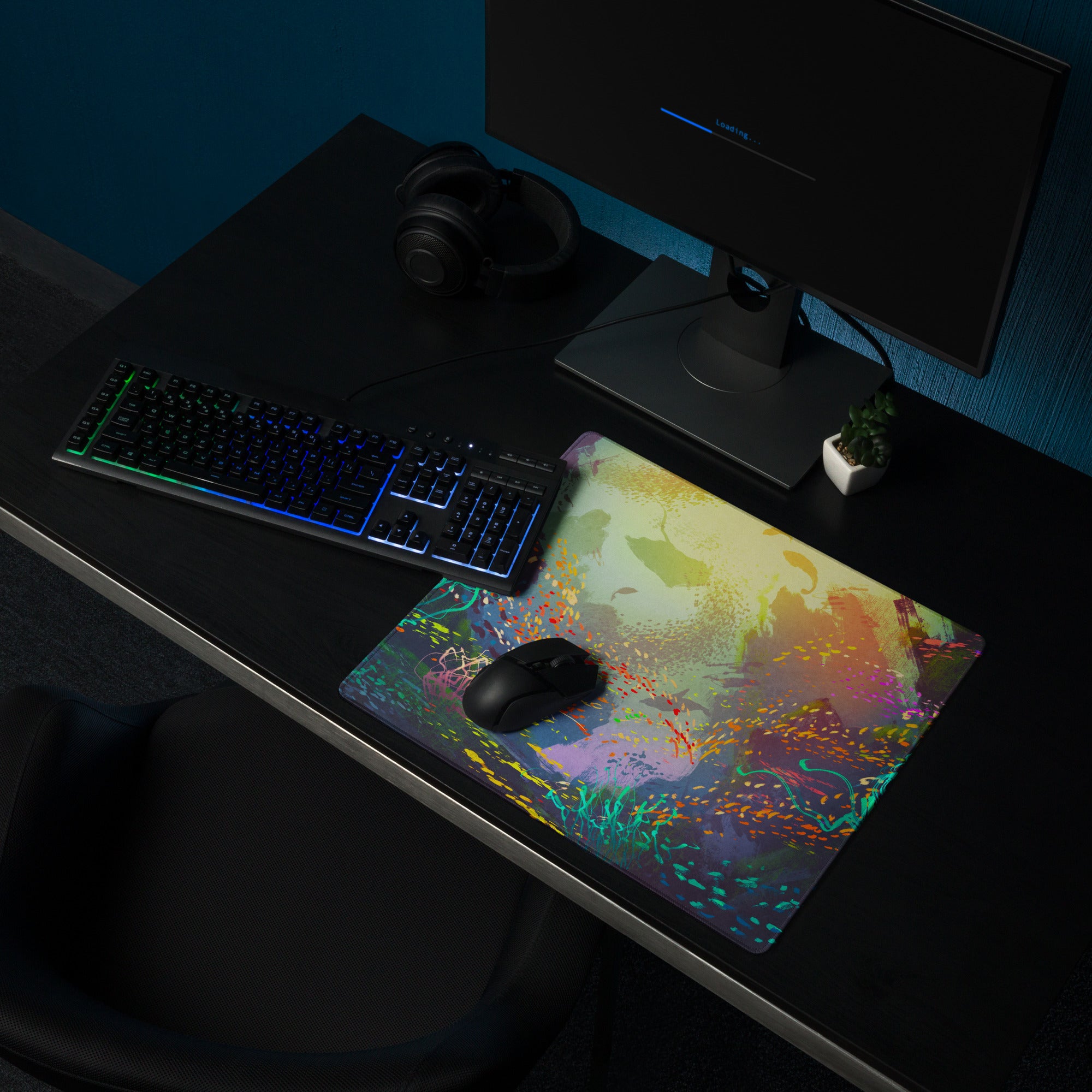 Gaming Mouse Pad Multicolor Desk Setup Esports Style Abstract Art Digital Paint Splatter
