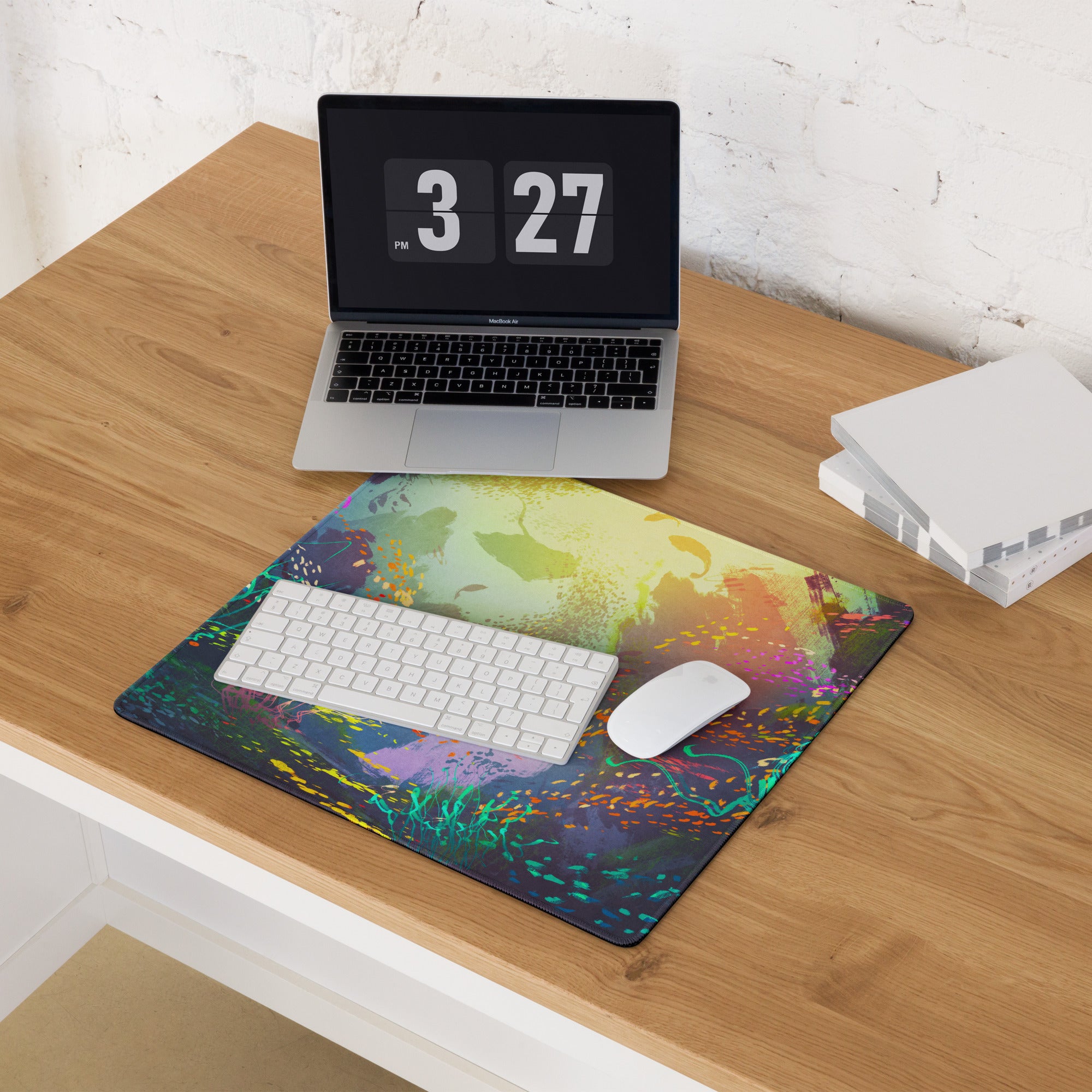 Gaming Mouse Pad Multicolor Desk Setup Esports Style Abstract Art Digital Paint Splatter