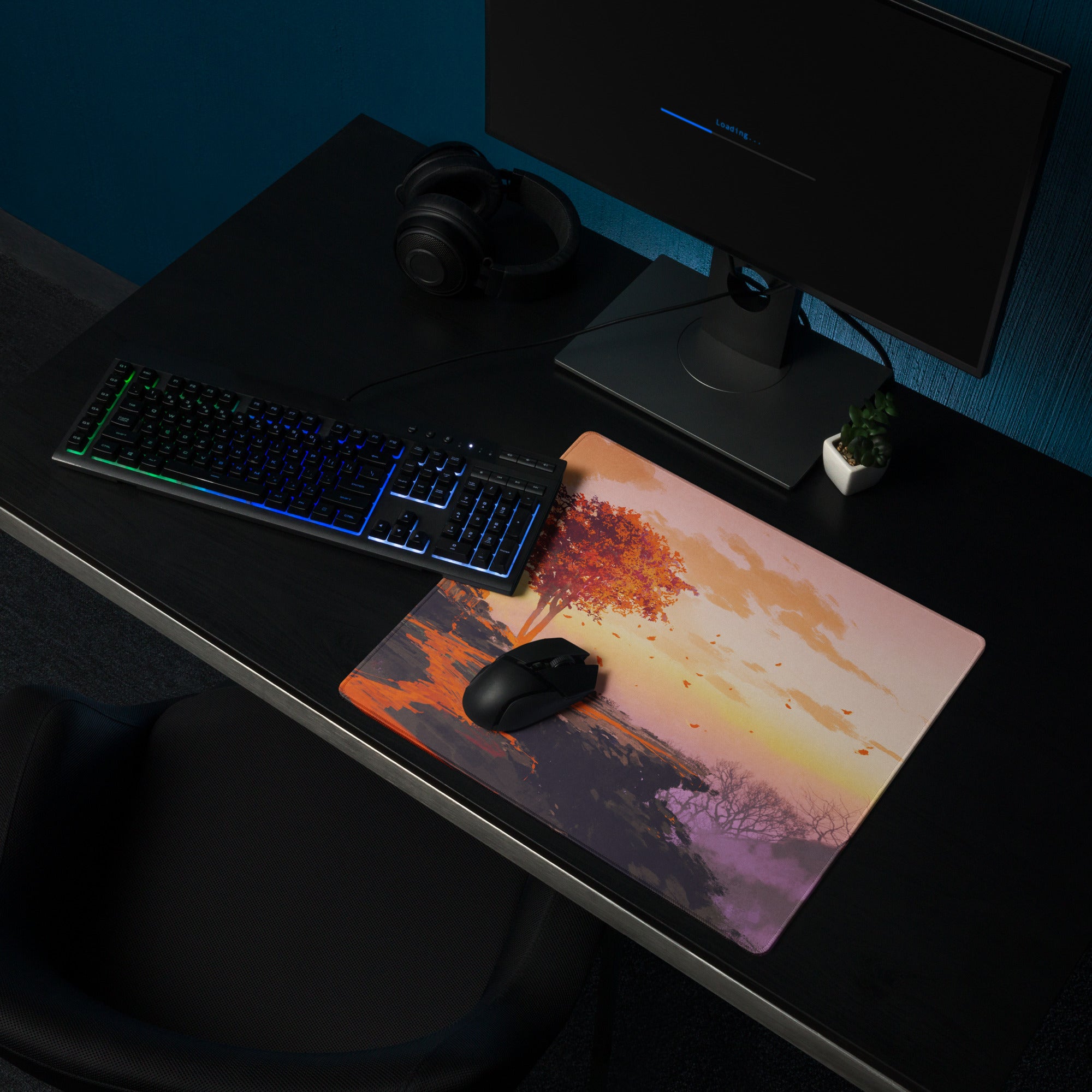 Gaming Mouse Pad Large Sunset Landscape In Orange Pink Purple For Desk Setup Modern Gradient Art