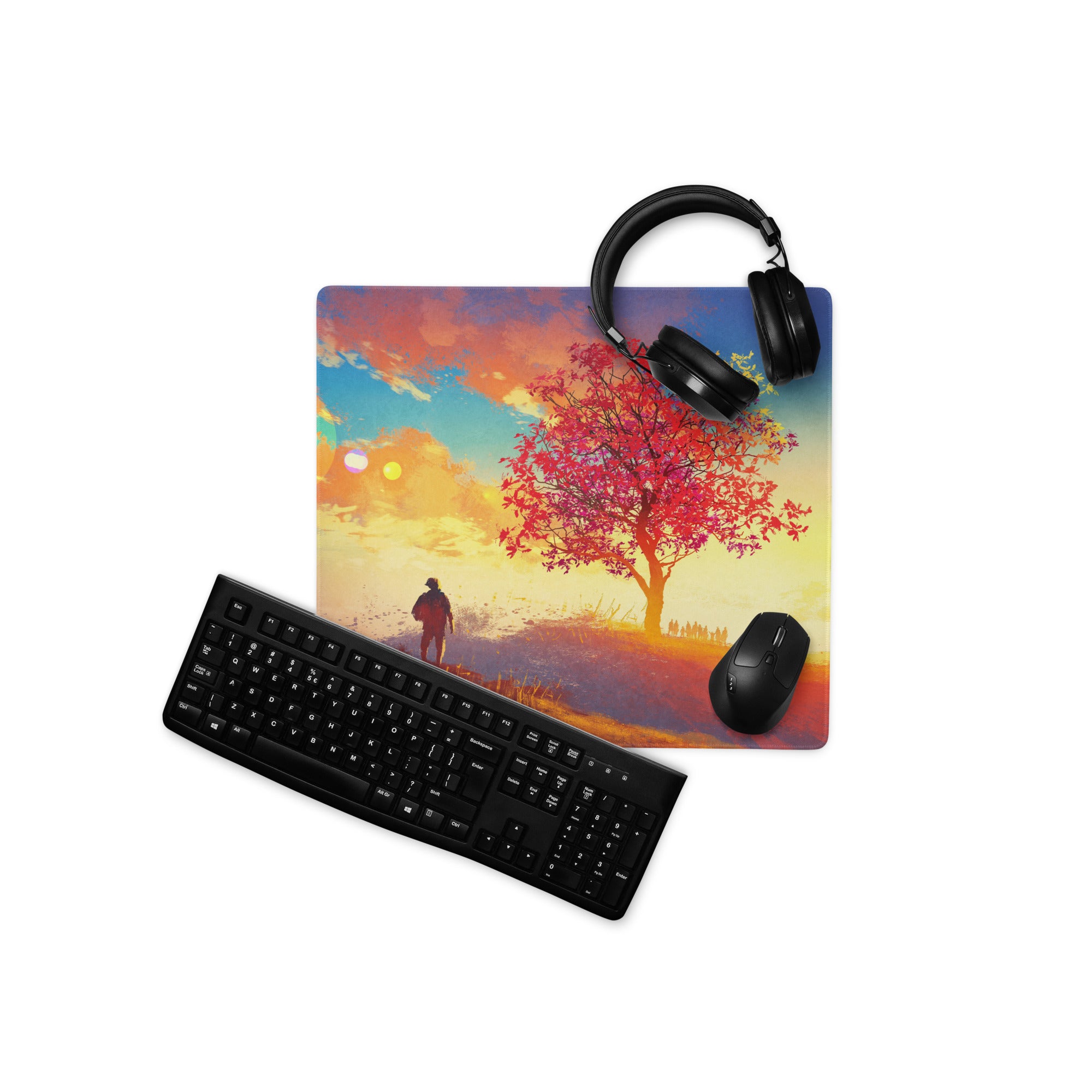 Gaming Mouse Pad Multicolor Sunset Blues Oranges For Desk Setup Vibrant Landscape Art Style
