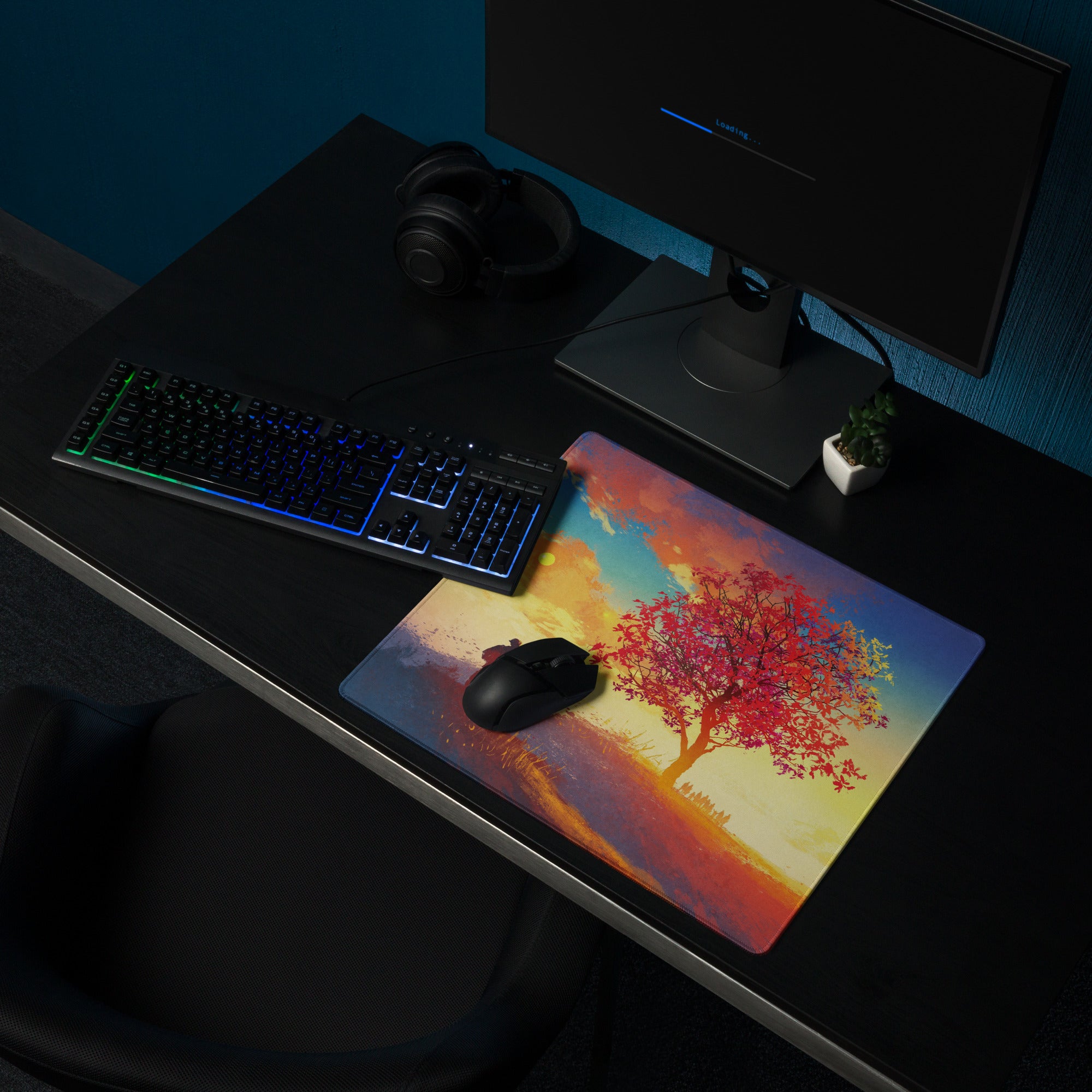 Gaming Mouse Pad Multicolor Sunset Blues Oranges For Desk Setup Vibrant Landscape Art Style