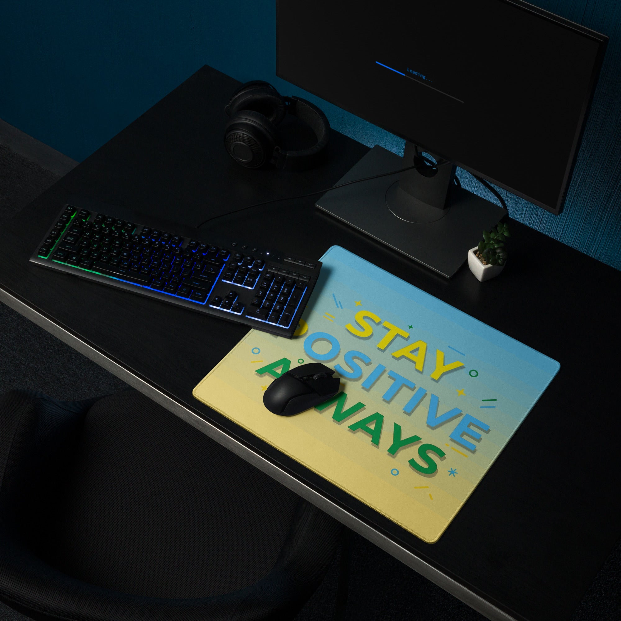 Motivational Mouse Pad Stay Positive Always Blue Yellow Gradient Bold Desk Setup