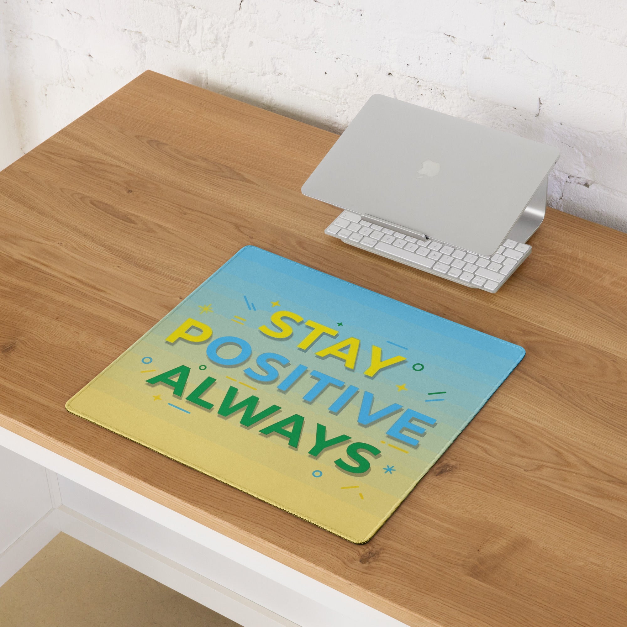 Motivational Mouse Pad Stay Positive Always Blue Yellow Gradient Bold Desk Setup