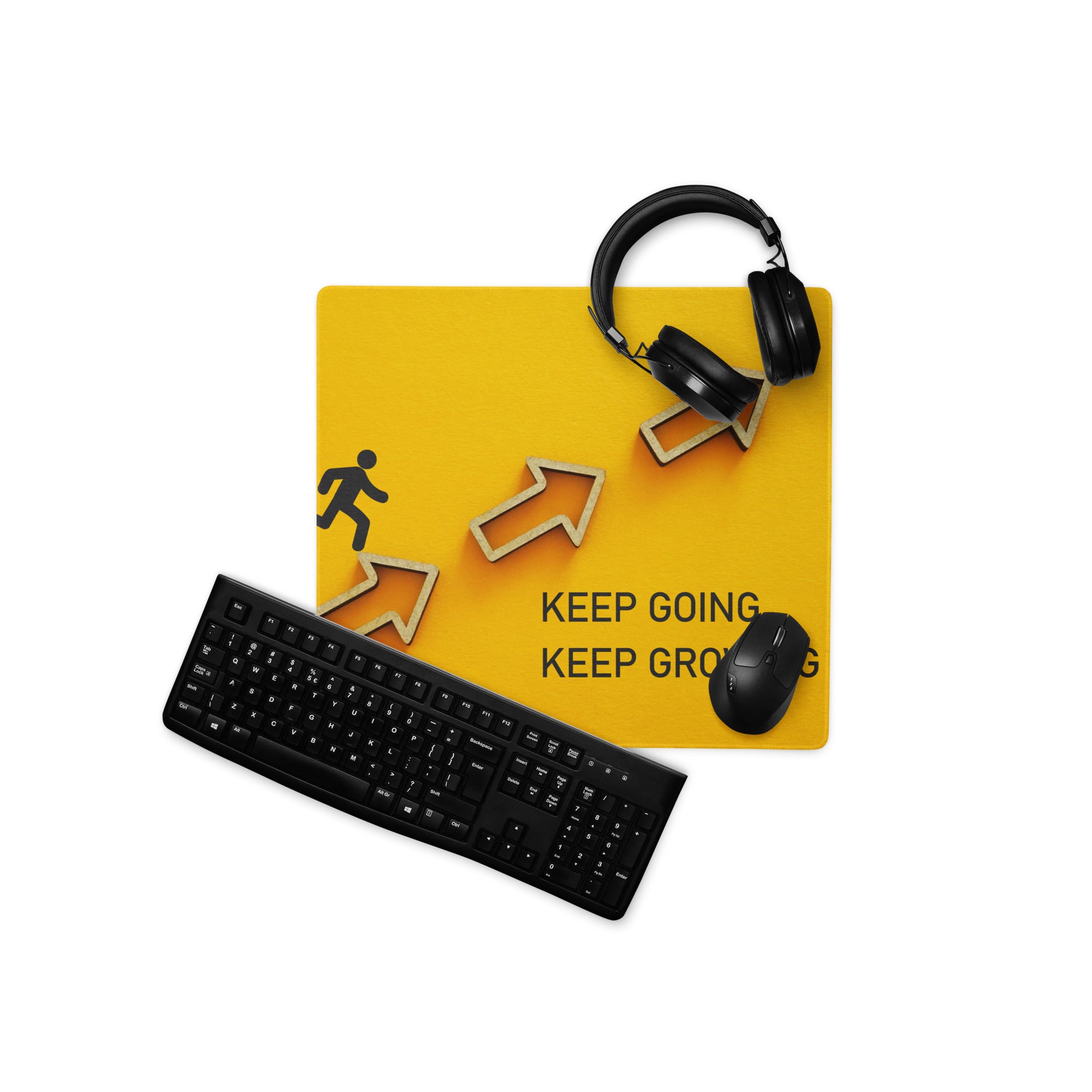 Yellow Motivational Mouse Pad Printed Keep Going Keep Growing Desk Accessory For Home Office Modern Minimal