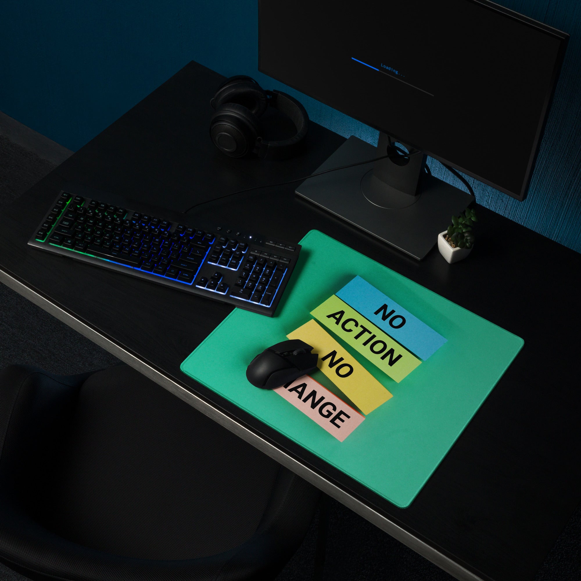 Green Motivational Mouse Pad With No Action Sticky Notes Design Large Non Slip Desk Mat For Gaming And Productivity