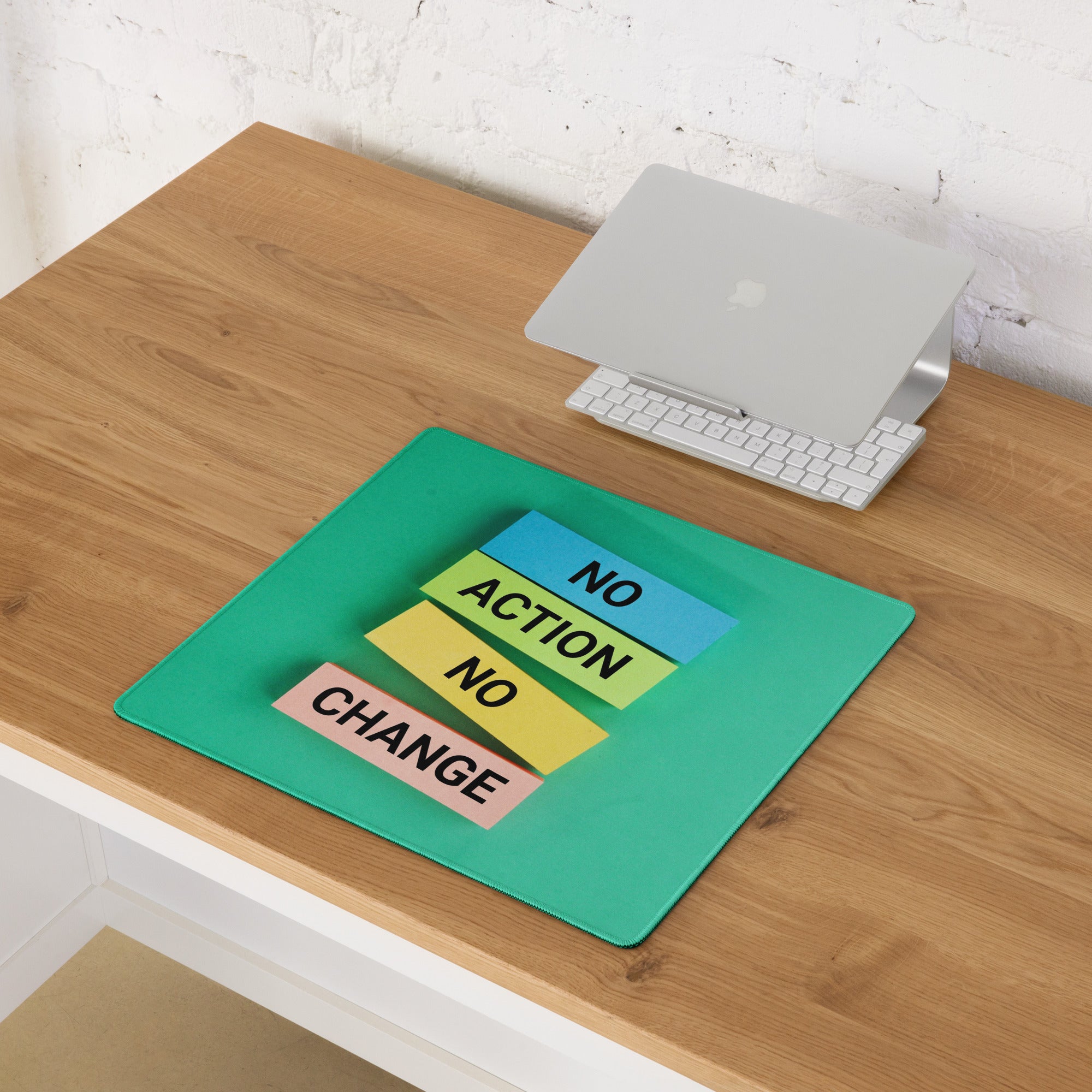 Green Motivational Mouse Pad With No Action Sticky Notes Design Large Non Slip Desk Mat For Gaming And Productivity
