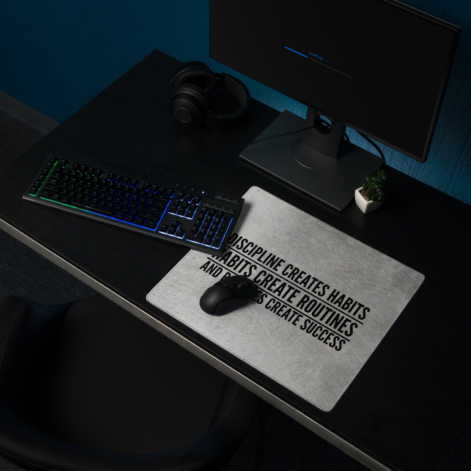 Motivational Quote Mouse Pad Silver Gray Desk Mat For Office And Gaming Modern Industrial Style Typography